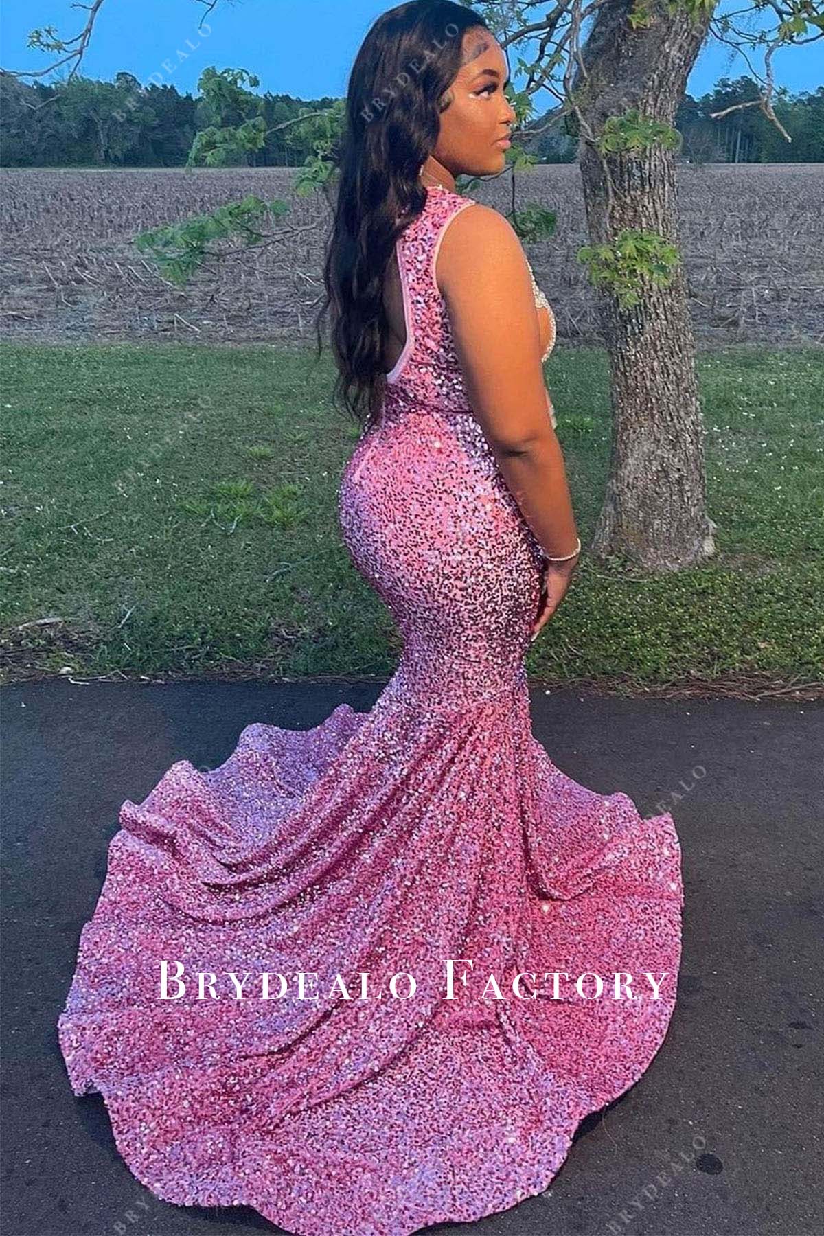 cutout back horsehair long train prom dress