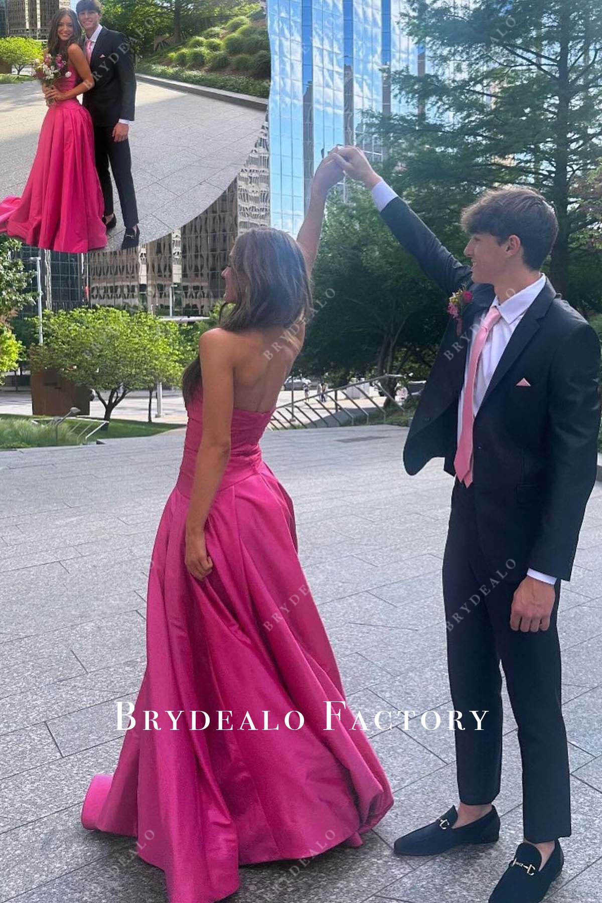 fuchsia open back a line homecoming dress