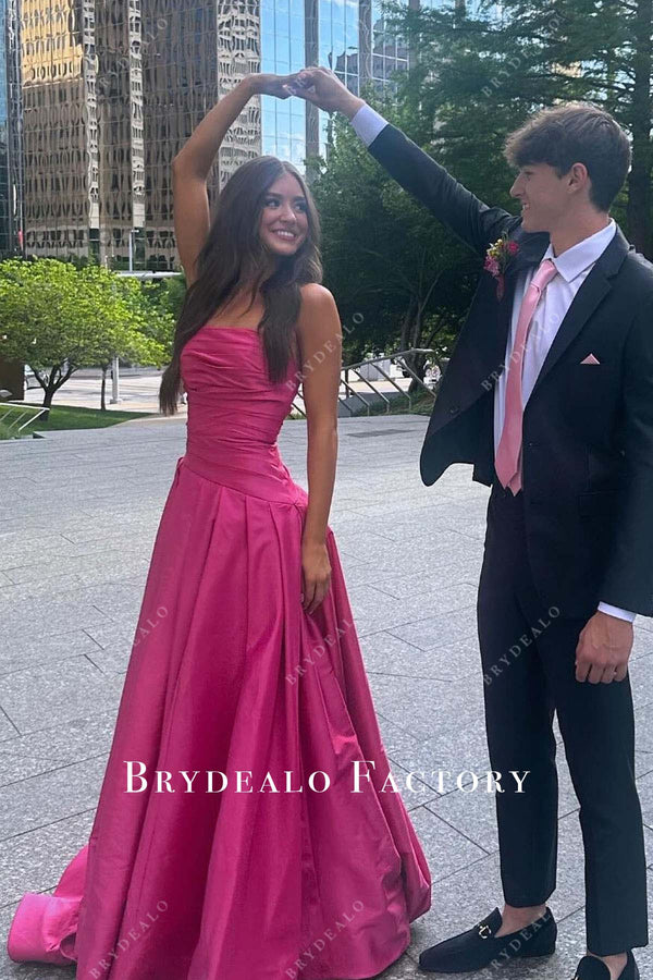 Fuchsia A-Line Strapless Ruffle Short Homecoming Dress with Bow