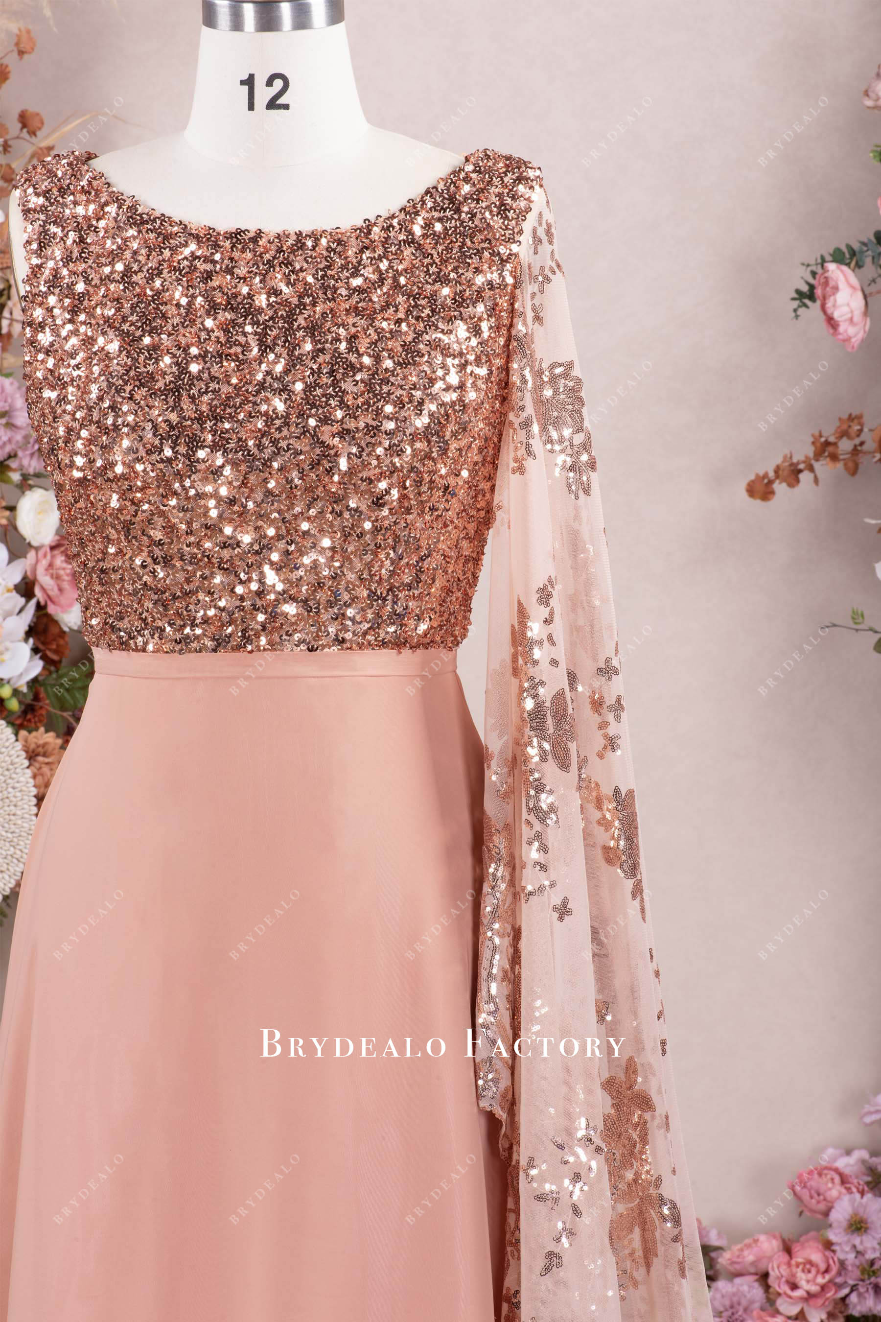 glitter bateau neck formal dress