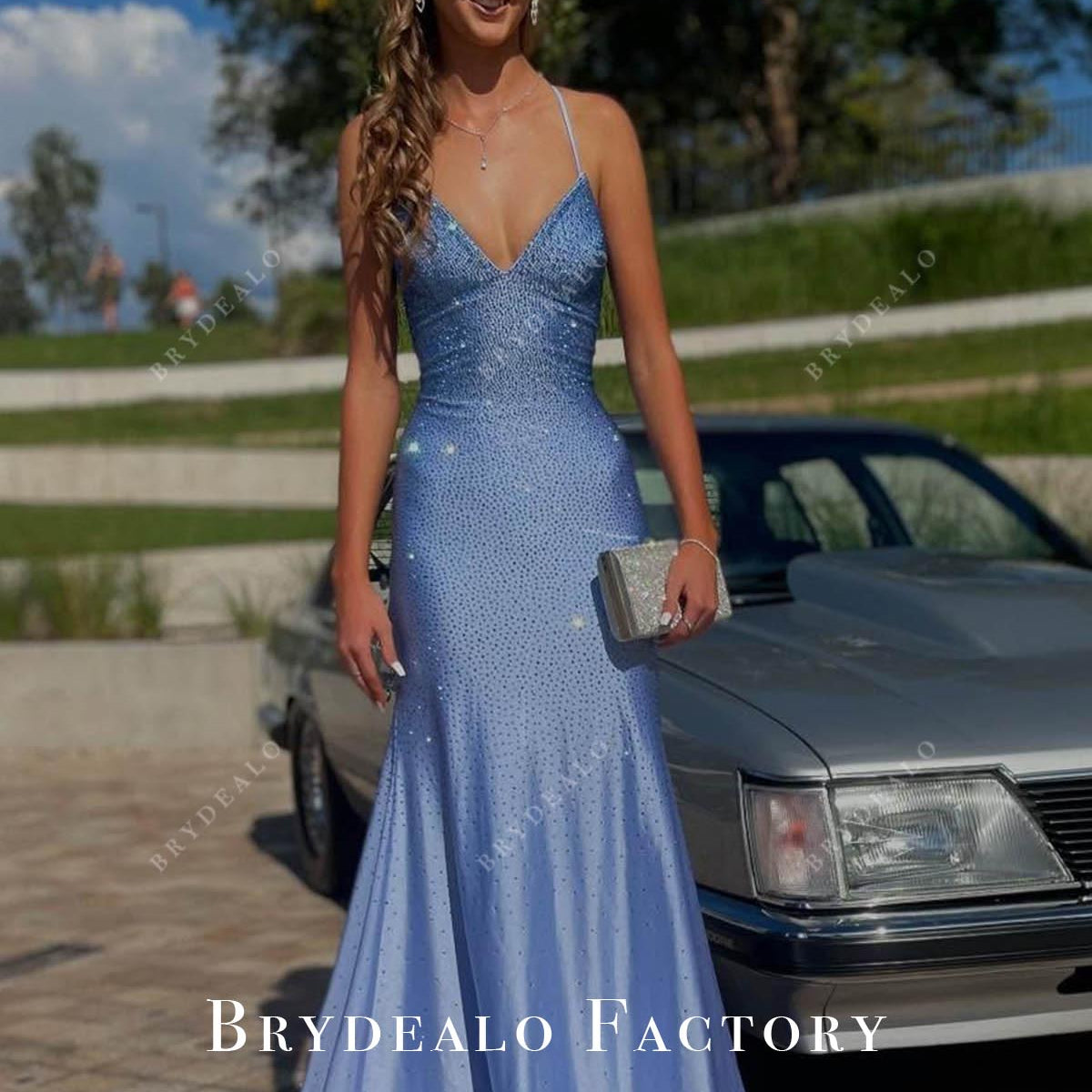 Homecoming Dress | Glitter Blue Spaghetti Straps Mermaid Formal Gown Homecoming Dress | Glitter Blue Spaghetti Straps Mermaid Formal Gown