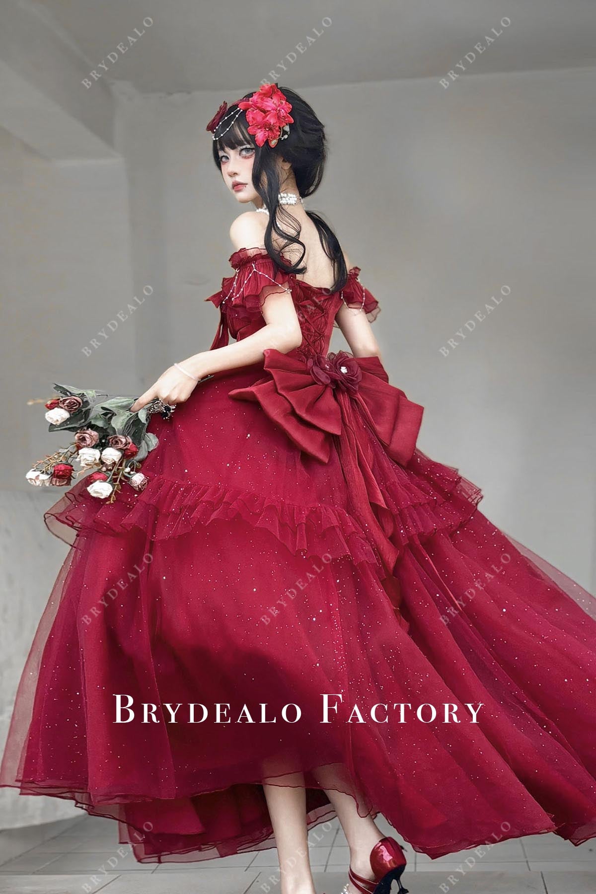 glitter burgundy a line lolita dress
