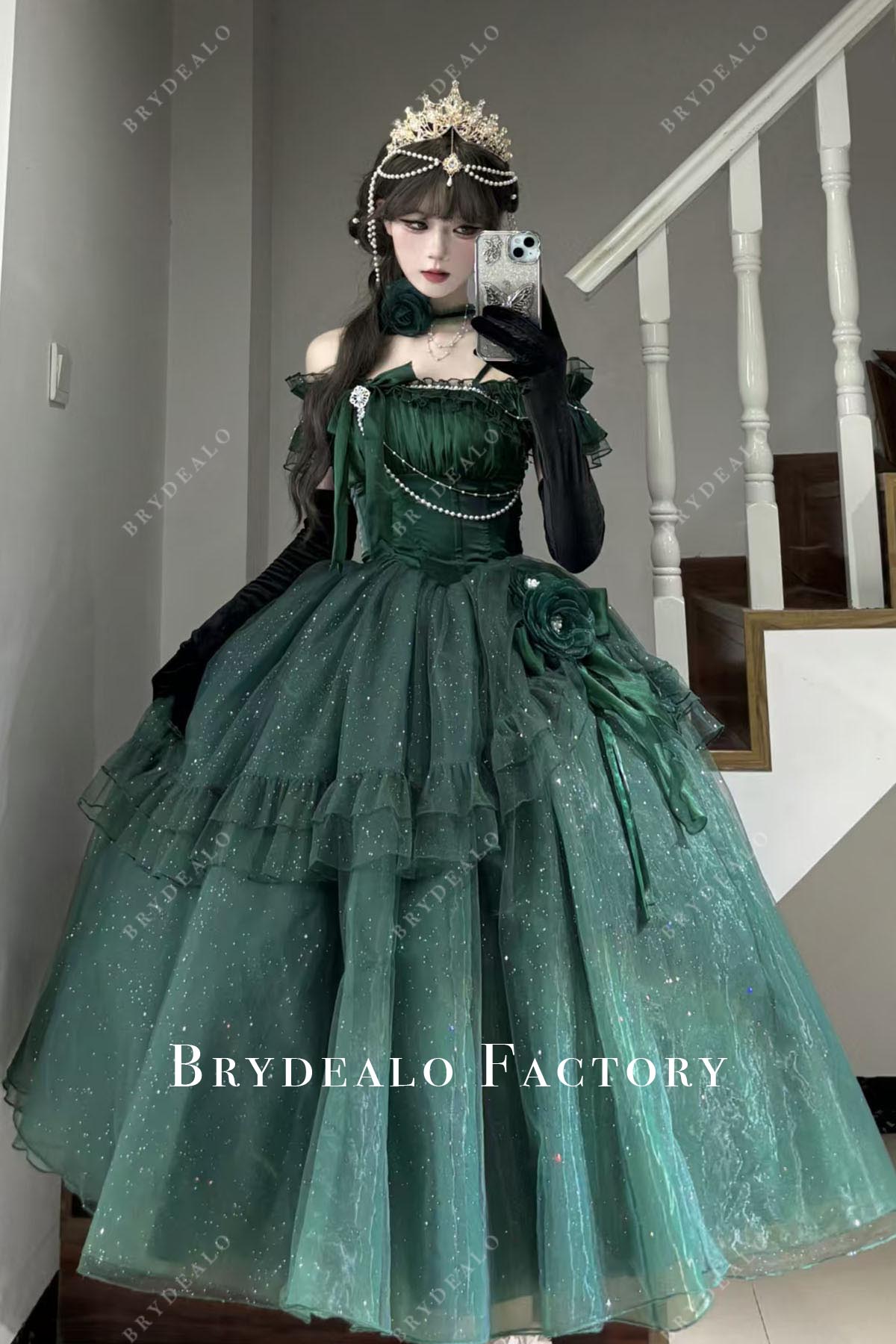 glitter dark green a line lolita dress
