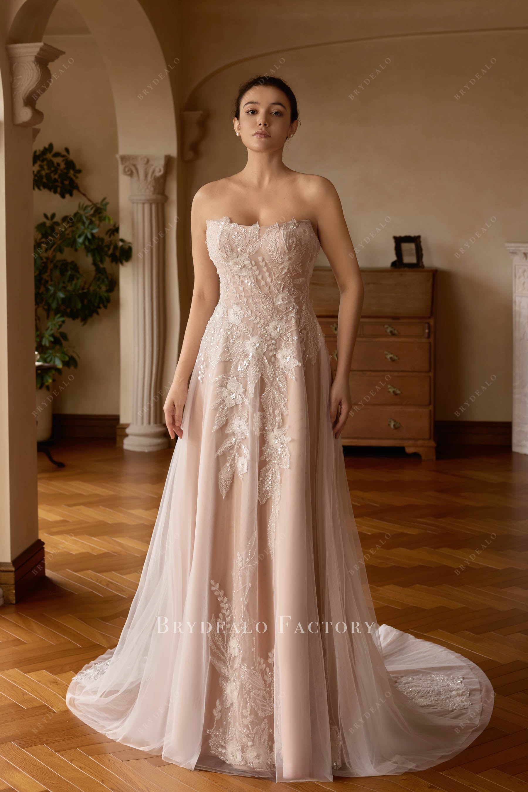 glitter lace Aline wedding dress