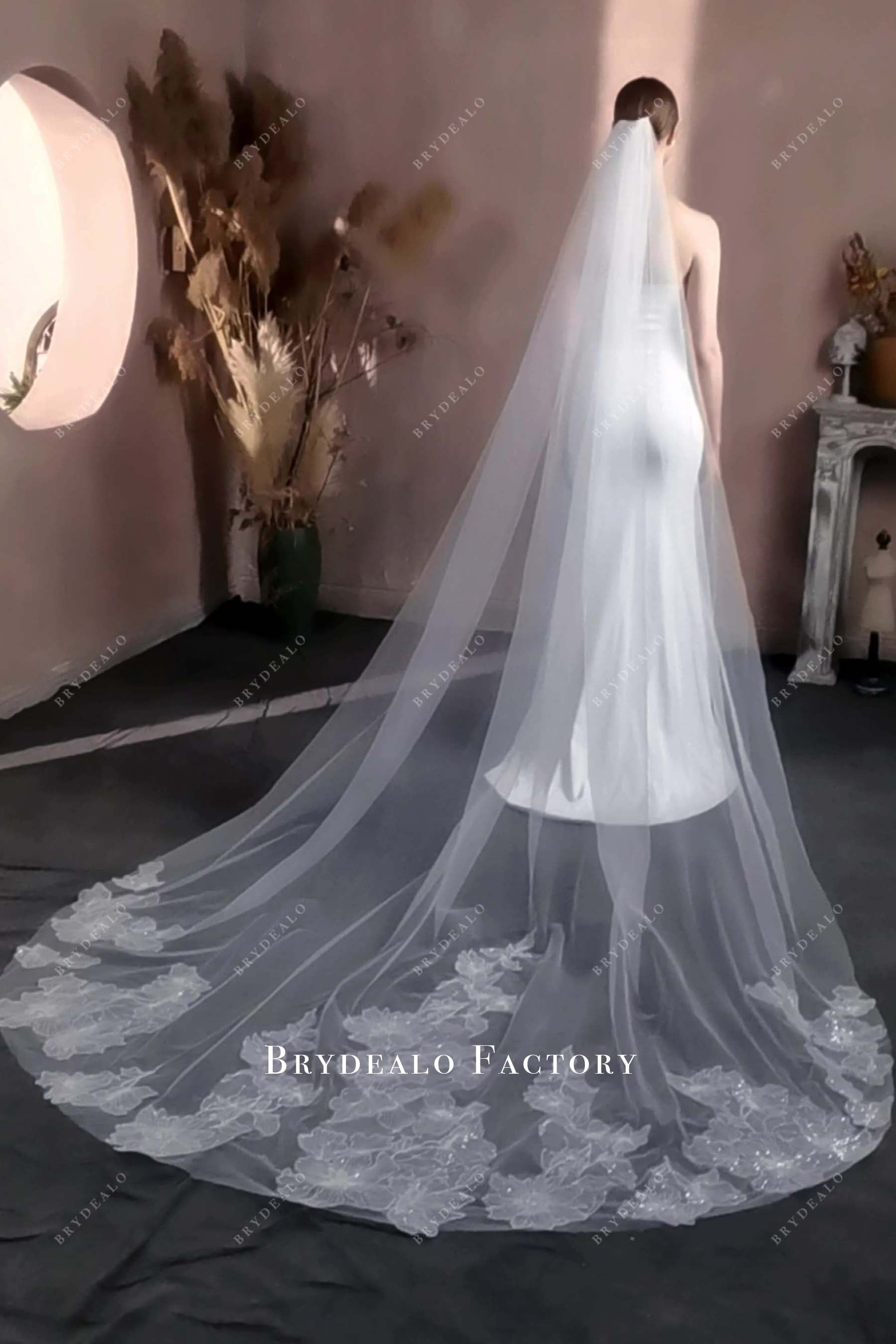 glitter lace appliques bridal veil