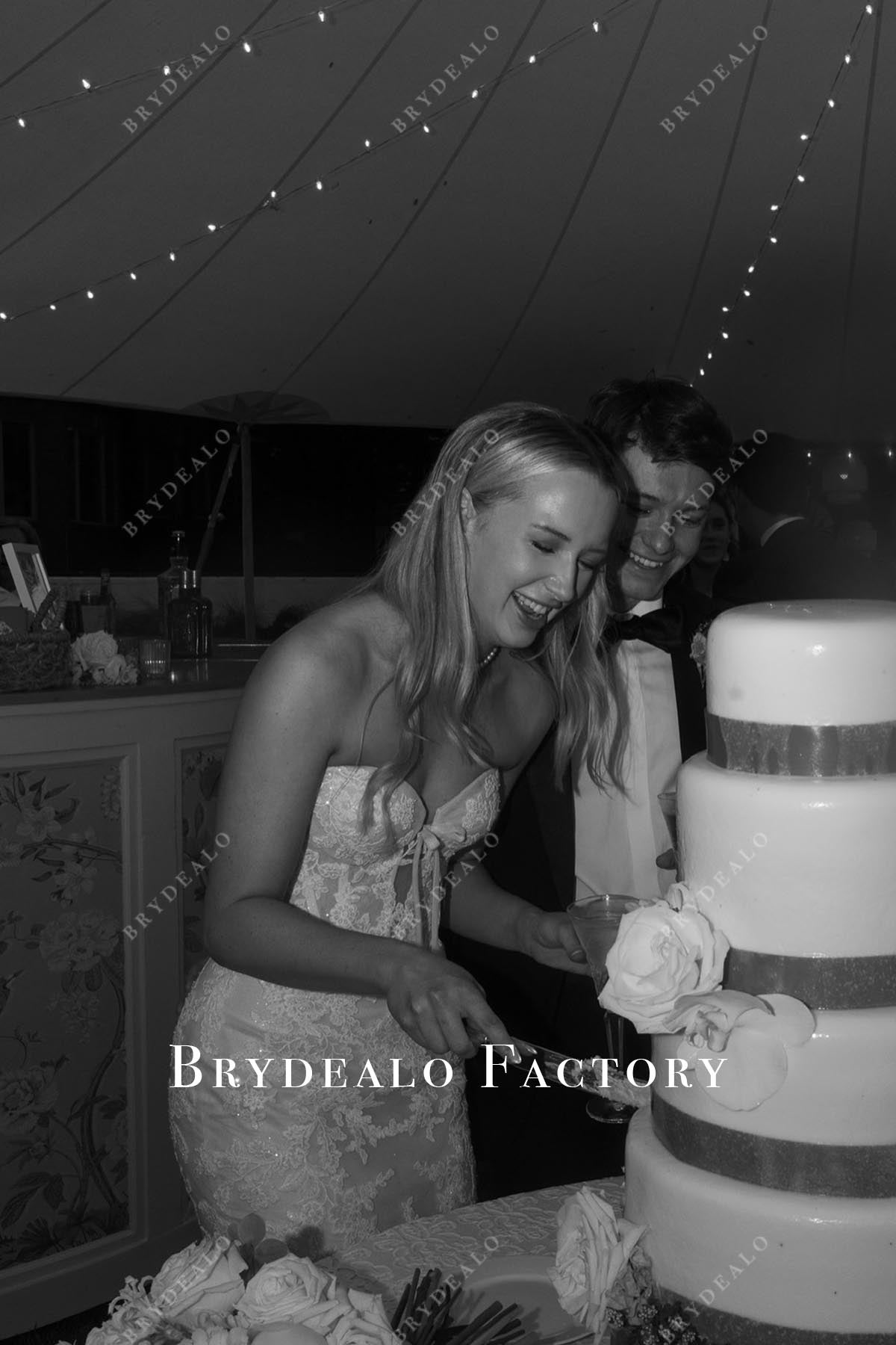 glitter lace strapless wedding dress