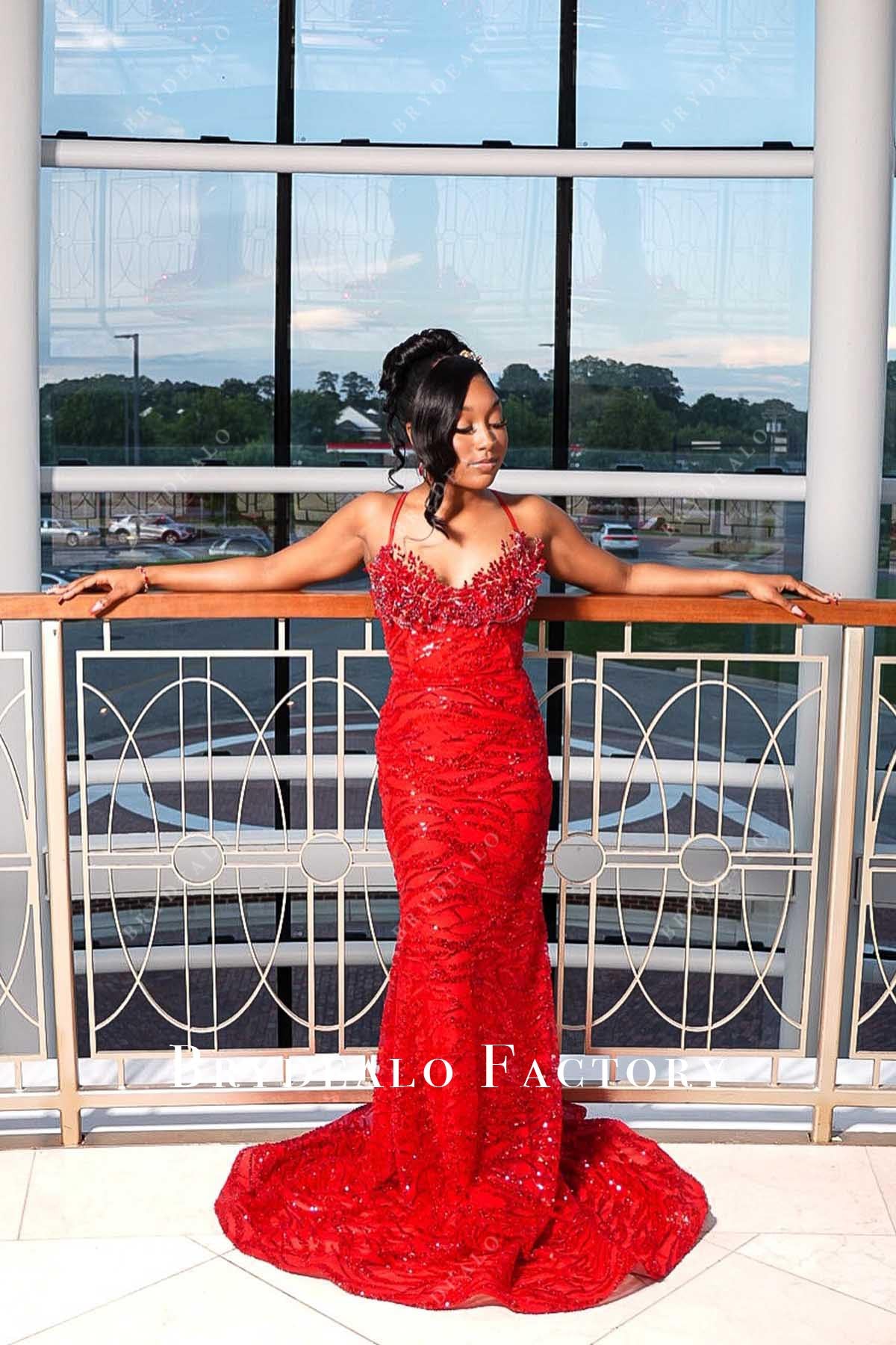 glitter red mermaid prom dress