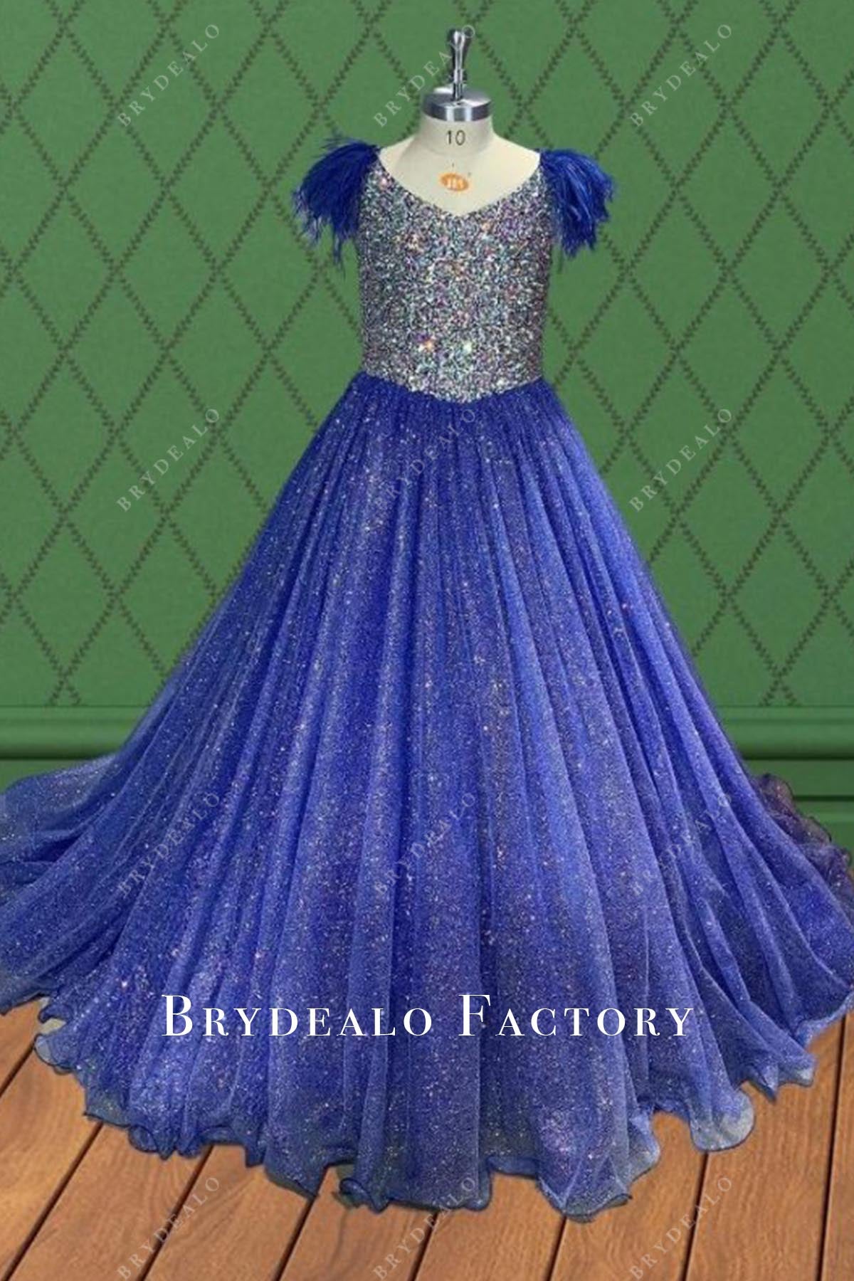 Glitter Royal Blue V-Neck A-Line Pageant Dress