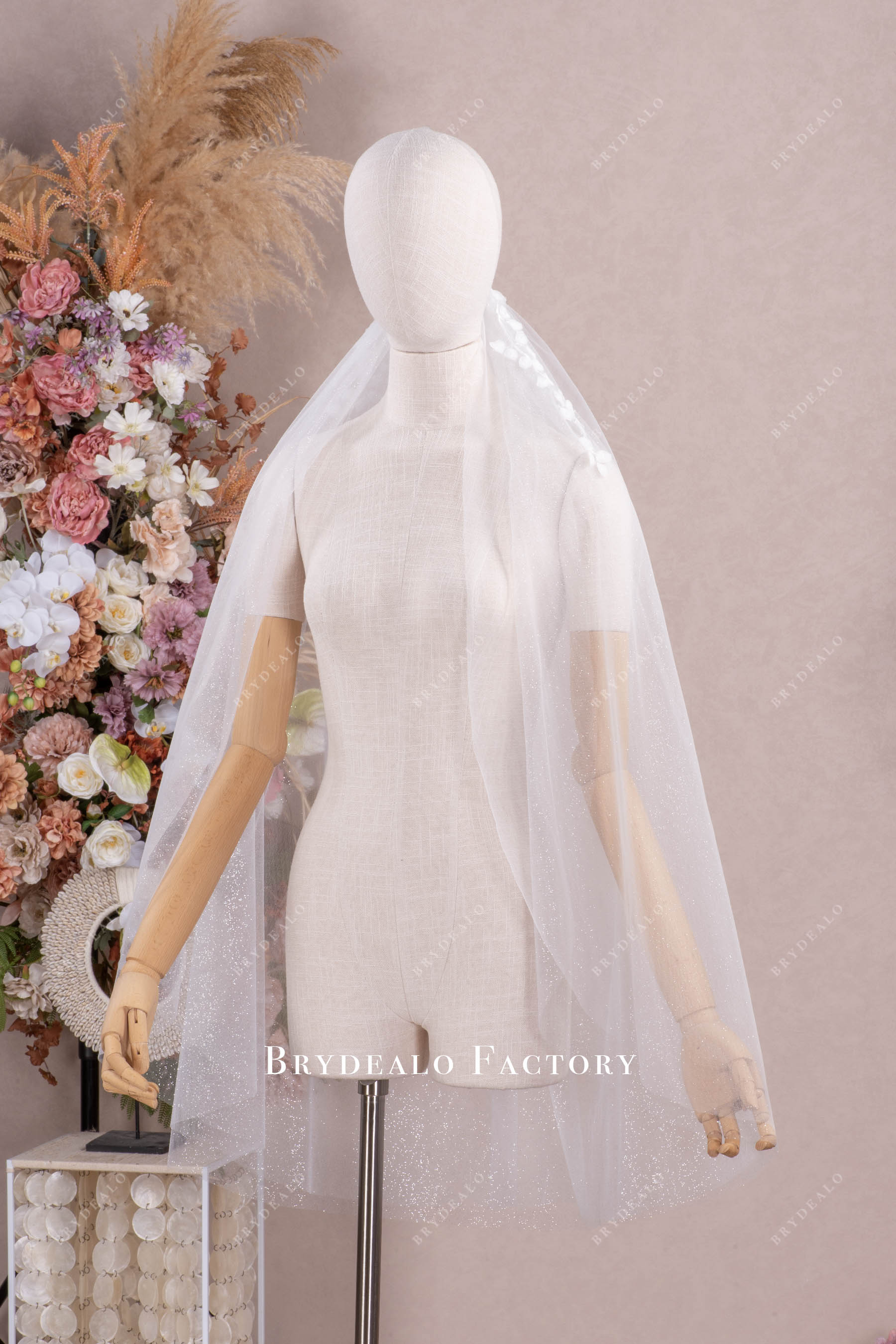 glitter tulle lace wedding veil