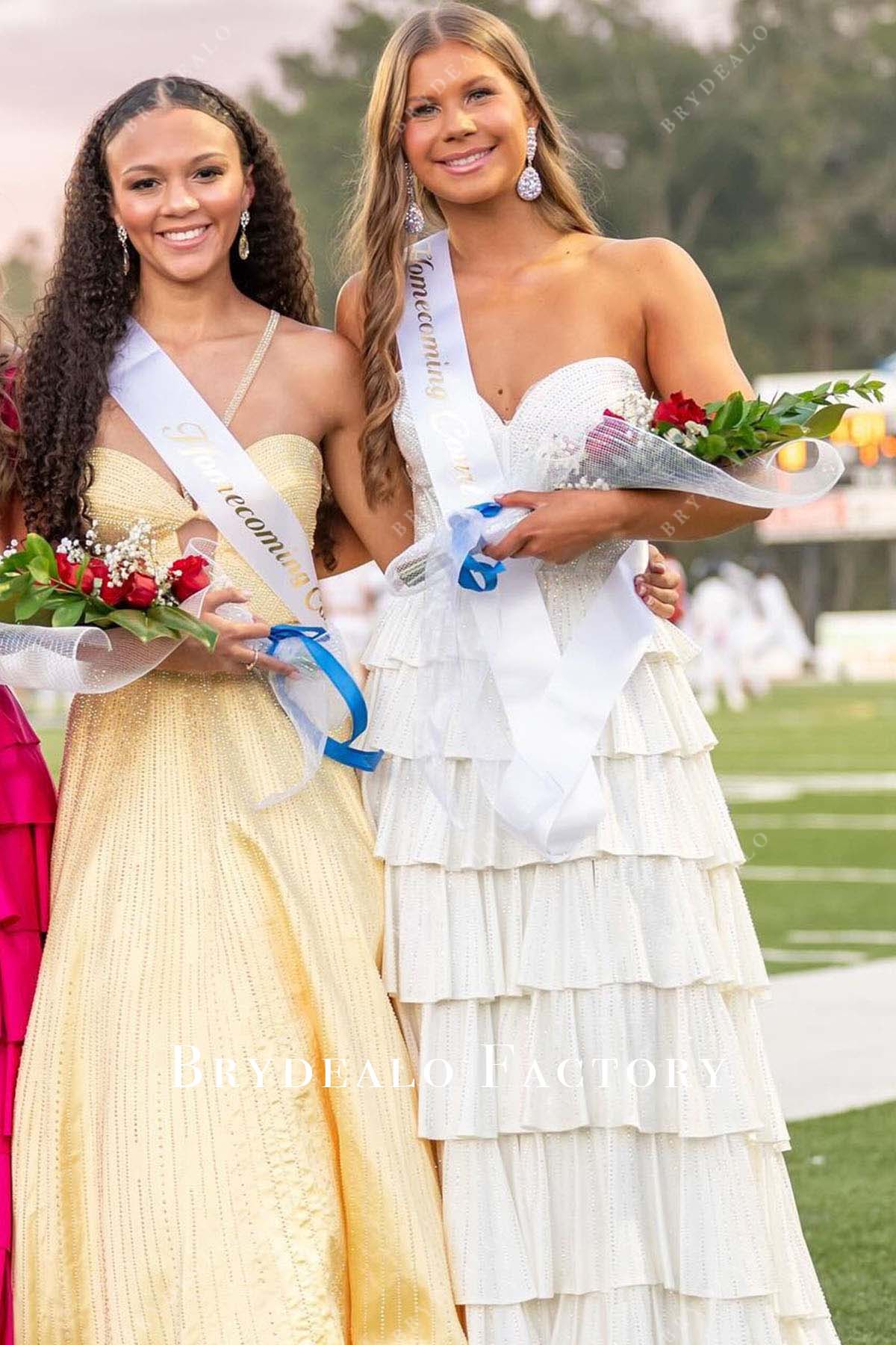 glitter white a line layered homecoming dress