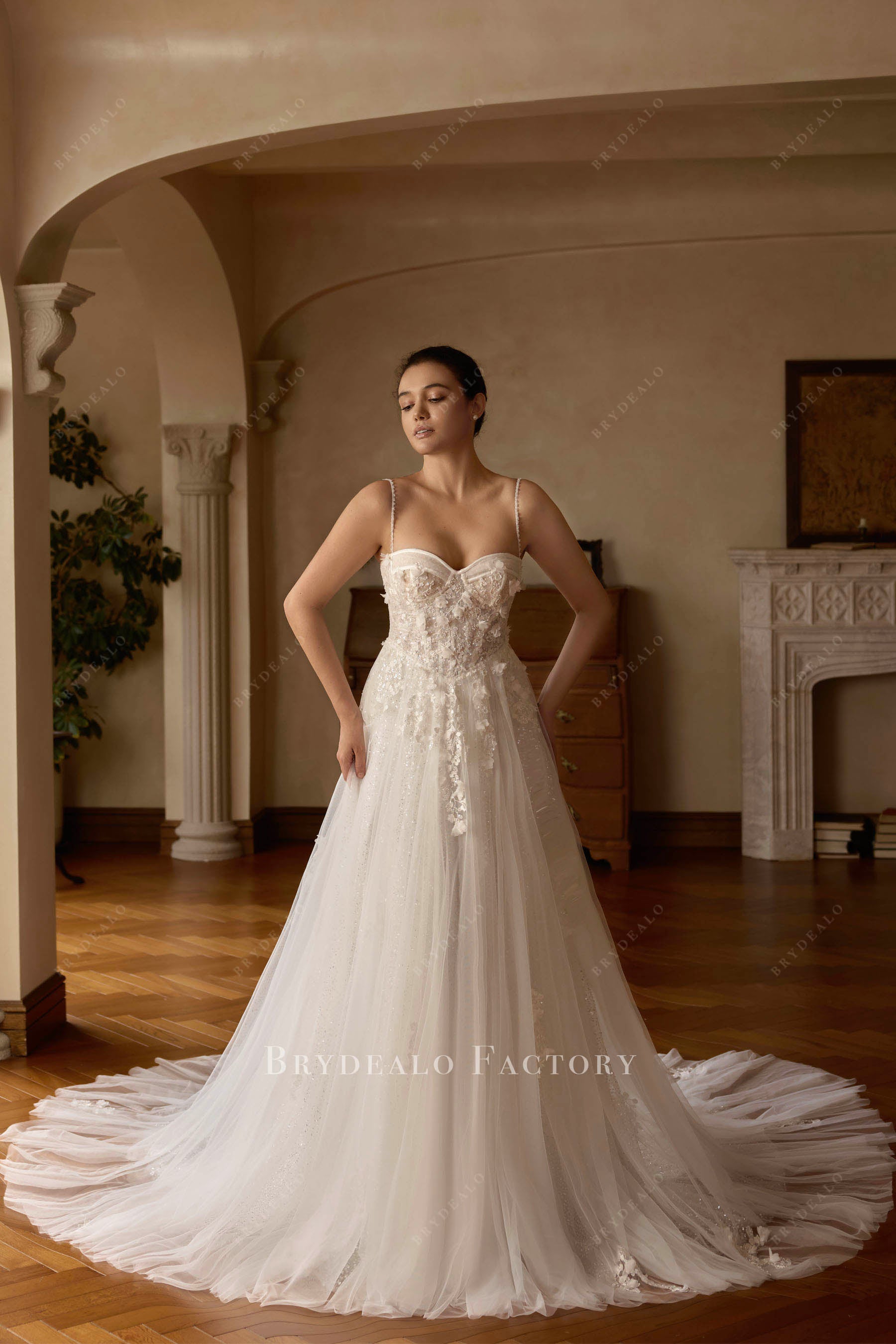 glittery flower lace bridal dress