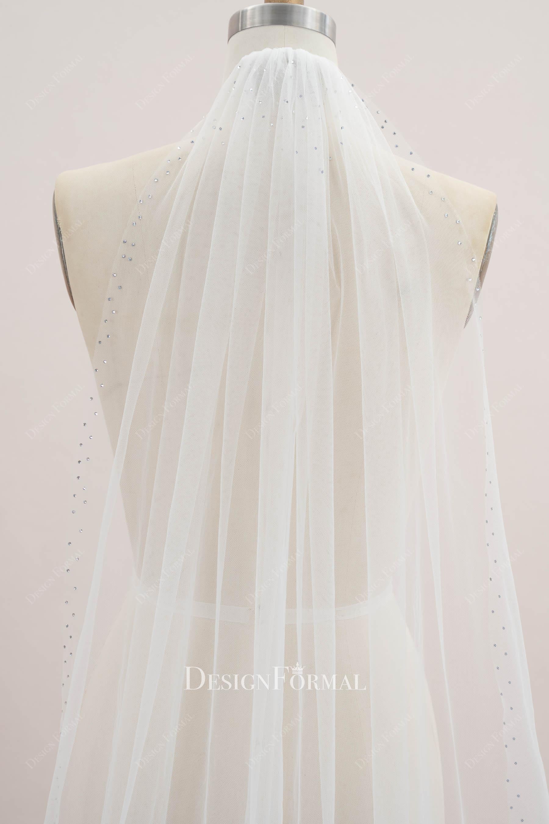 glitter rhinestone tulle bridal veil