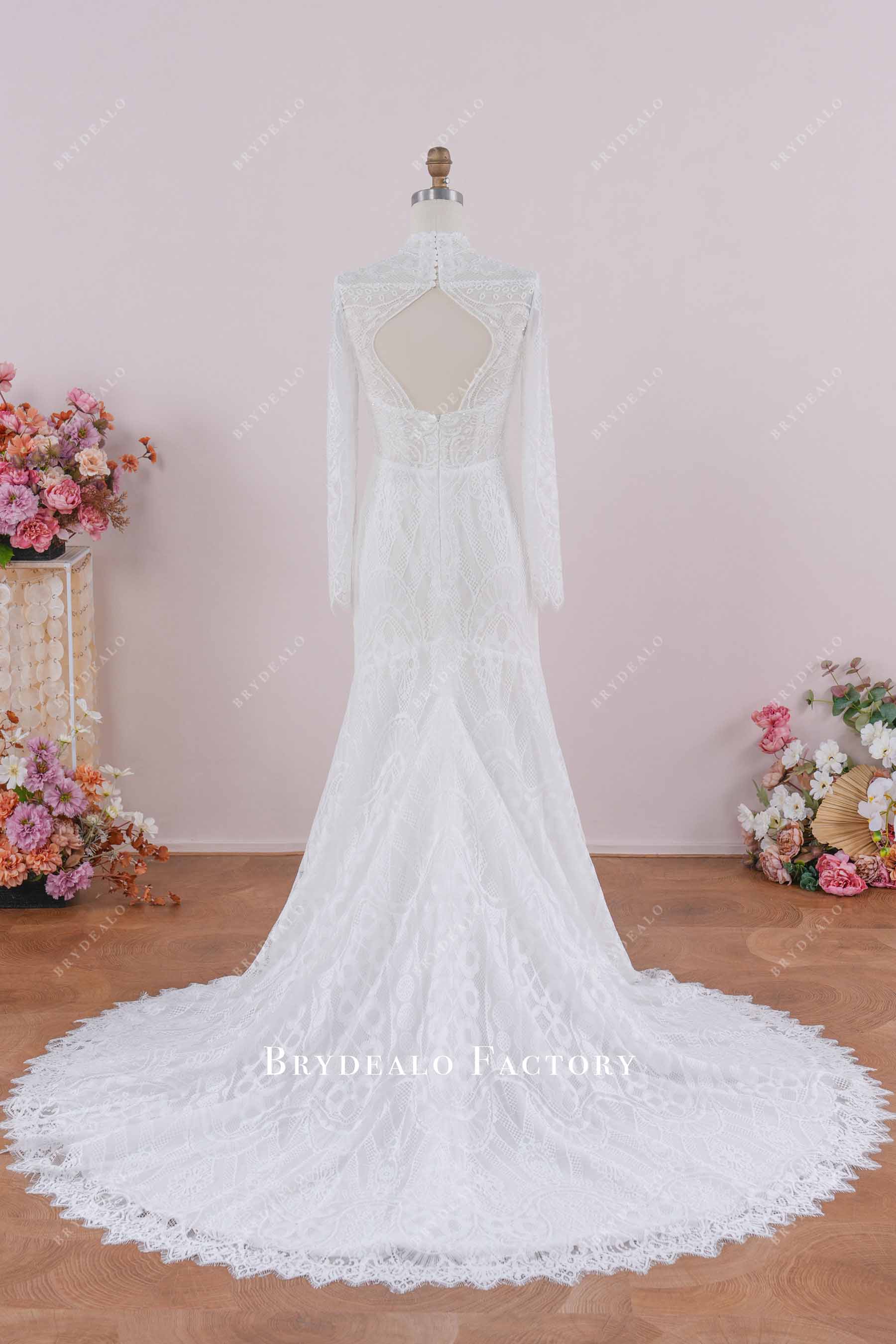 godet lace train bridal dress
