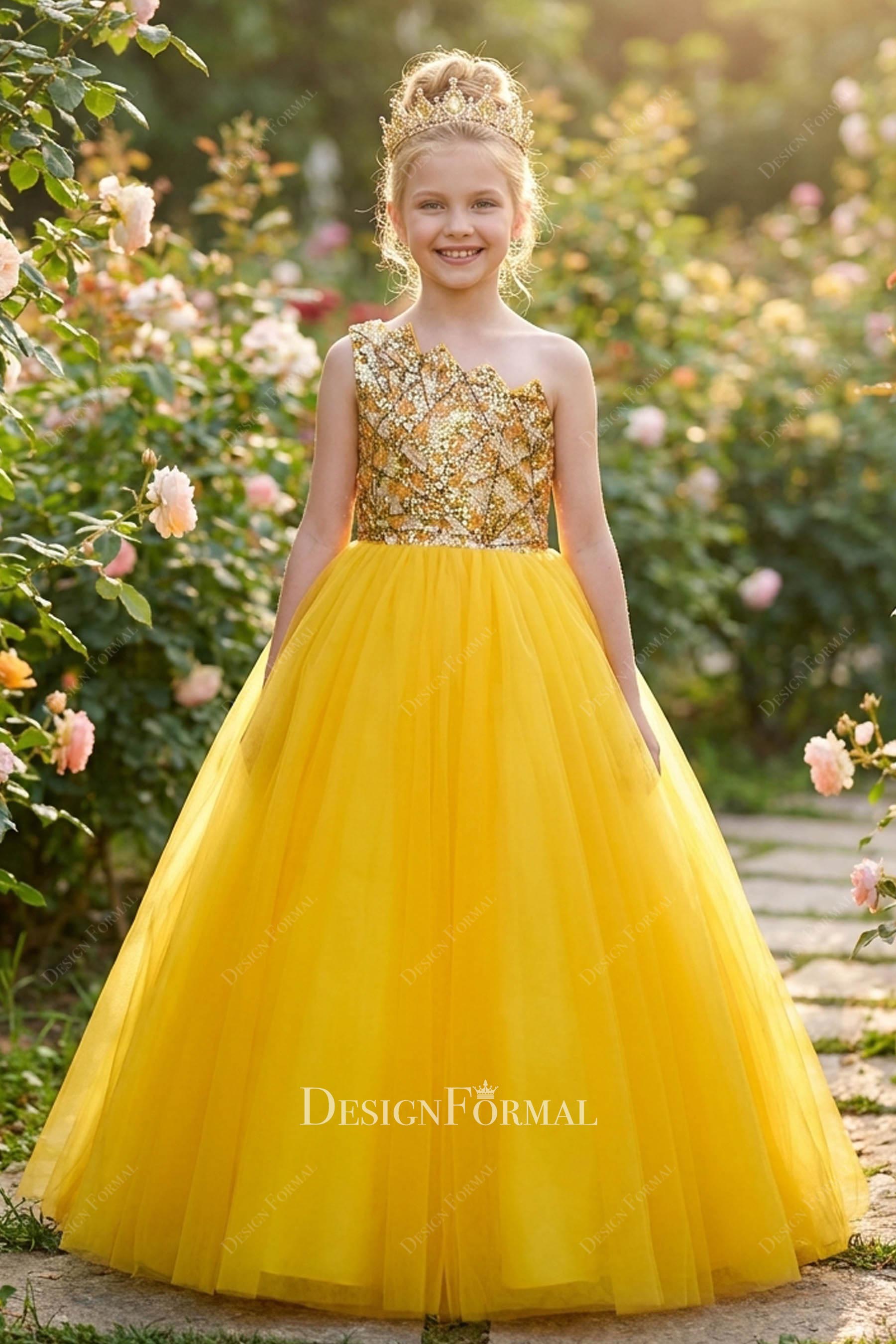 gold beading kids pageant gown