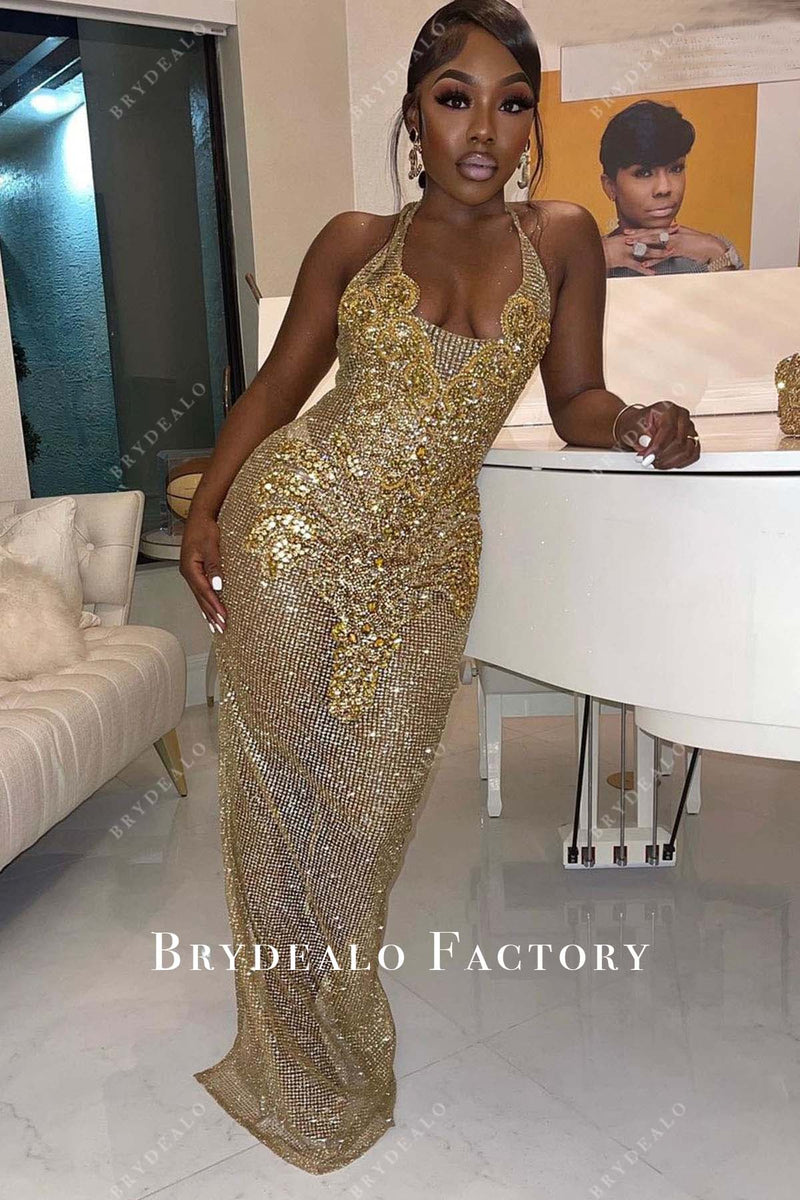 Shiny Gold Rhinestones Sequined Fringe Wide-leg jumpsuit  Women Sexy Night Party Club Outfit Singer Stage Perform Costume