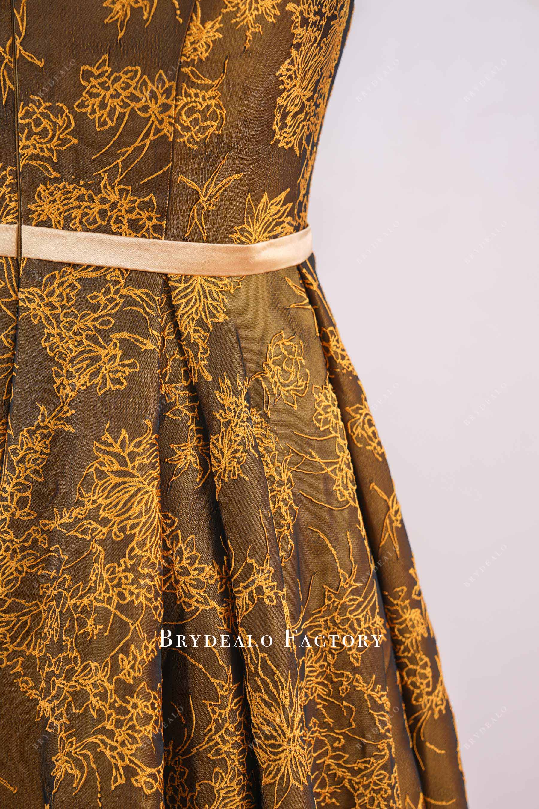 gold jacquard a line short mother of bride dress