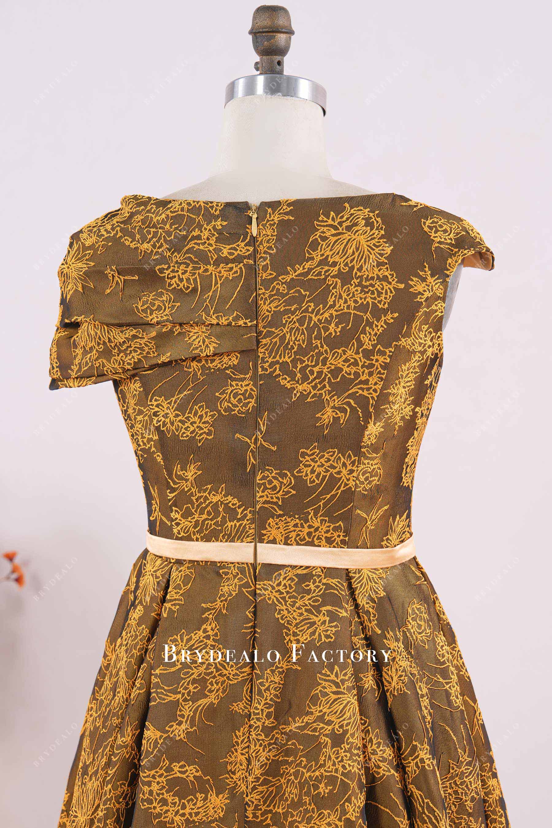 gold jacquard with waistband mother of bride dress