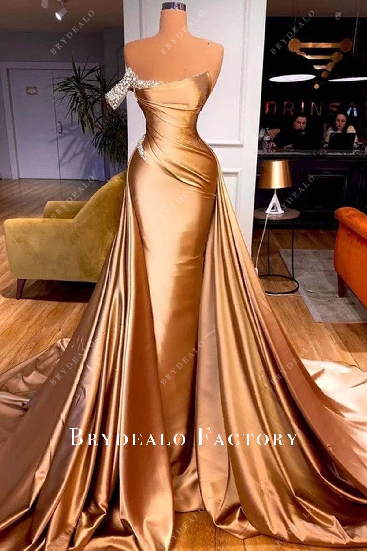 gold overskirt prom dress