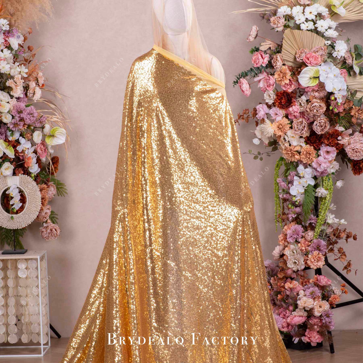 gold dress material 3mm Sequin Formal Dresses Fabric Straps & Sleeves_Wide Straps