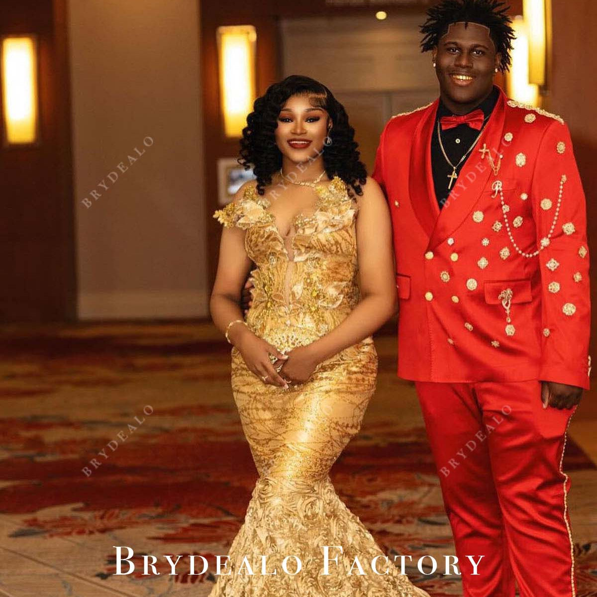 Shimmery Gold 3D Rose Trumpet Long Train Prom Dress