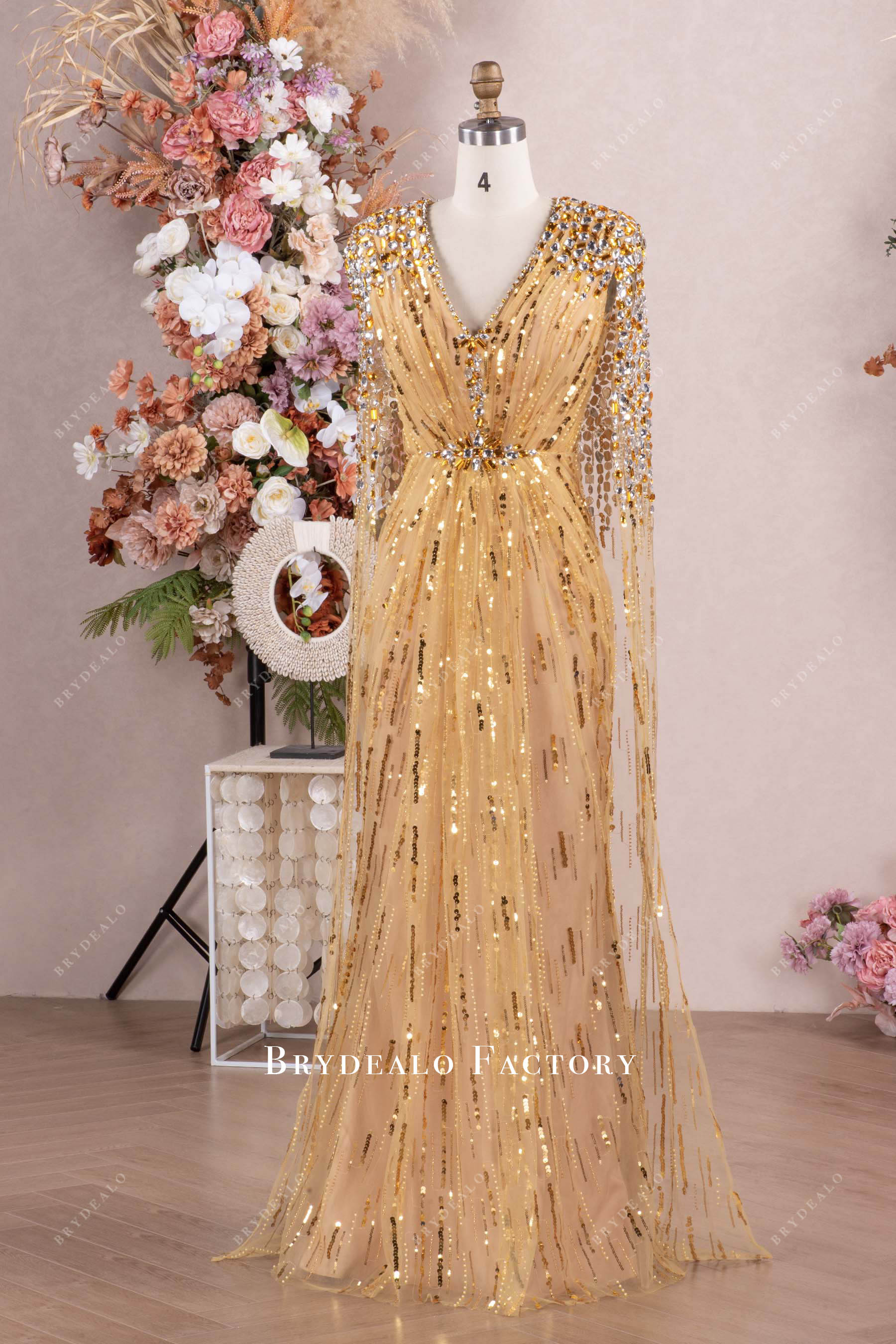 gold sparkly rhinestone red carpet dress