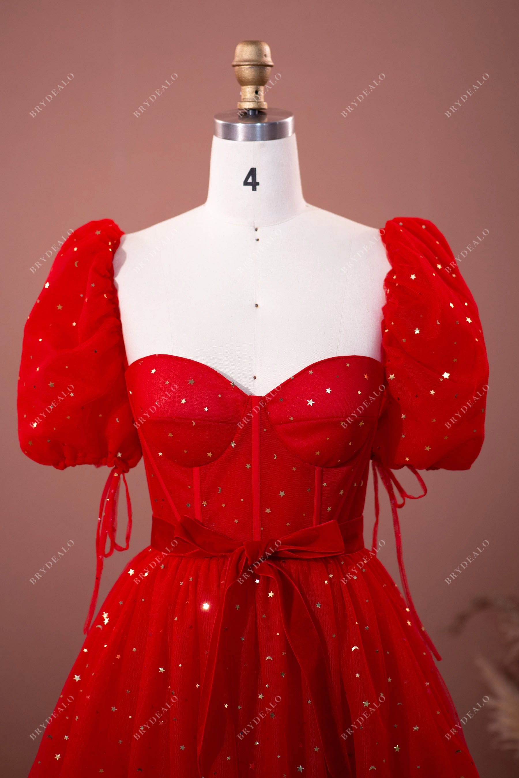 gold star red tulle prom dress