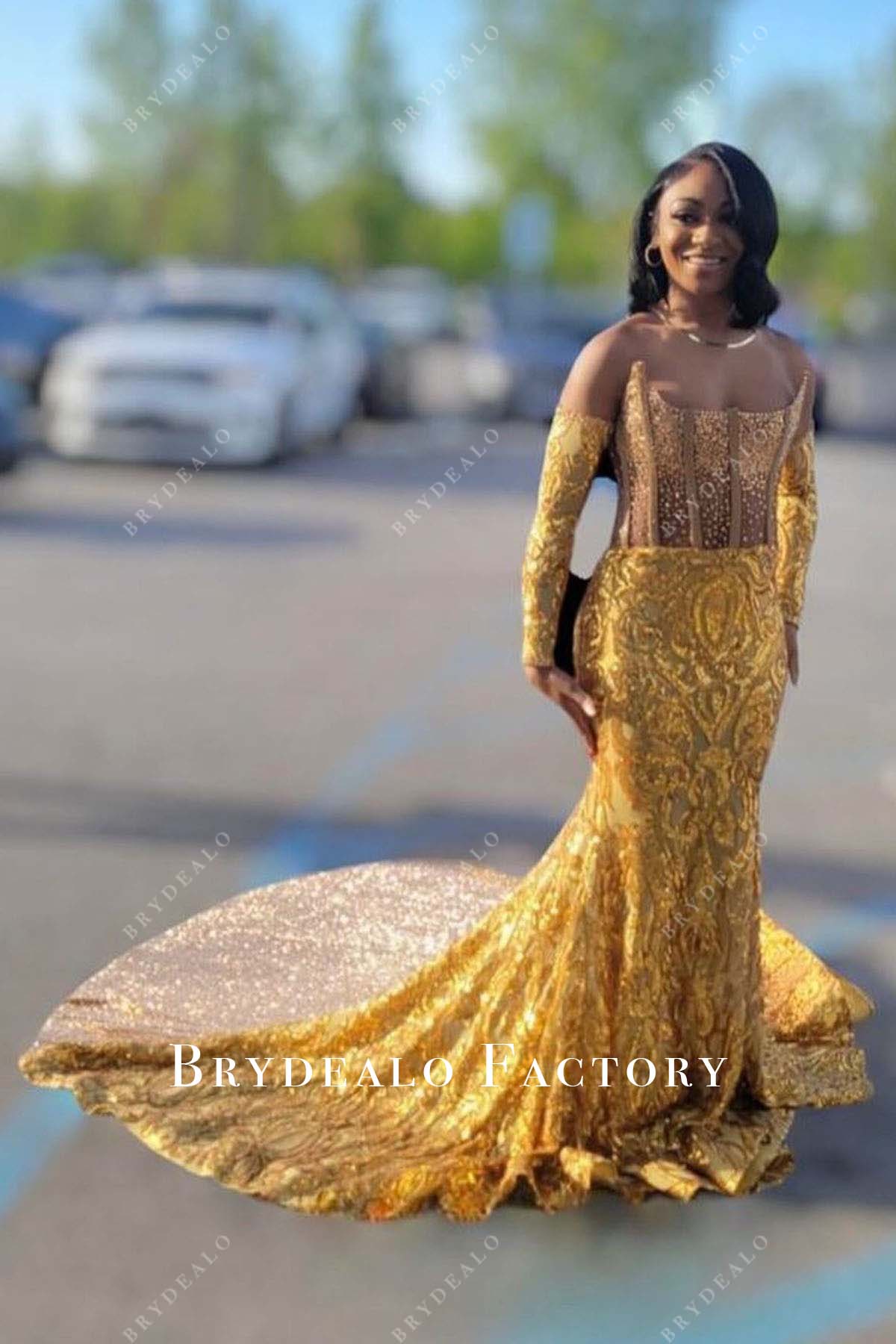 gold strapless prom dress