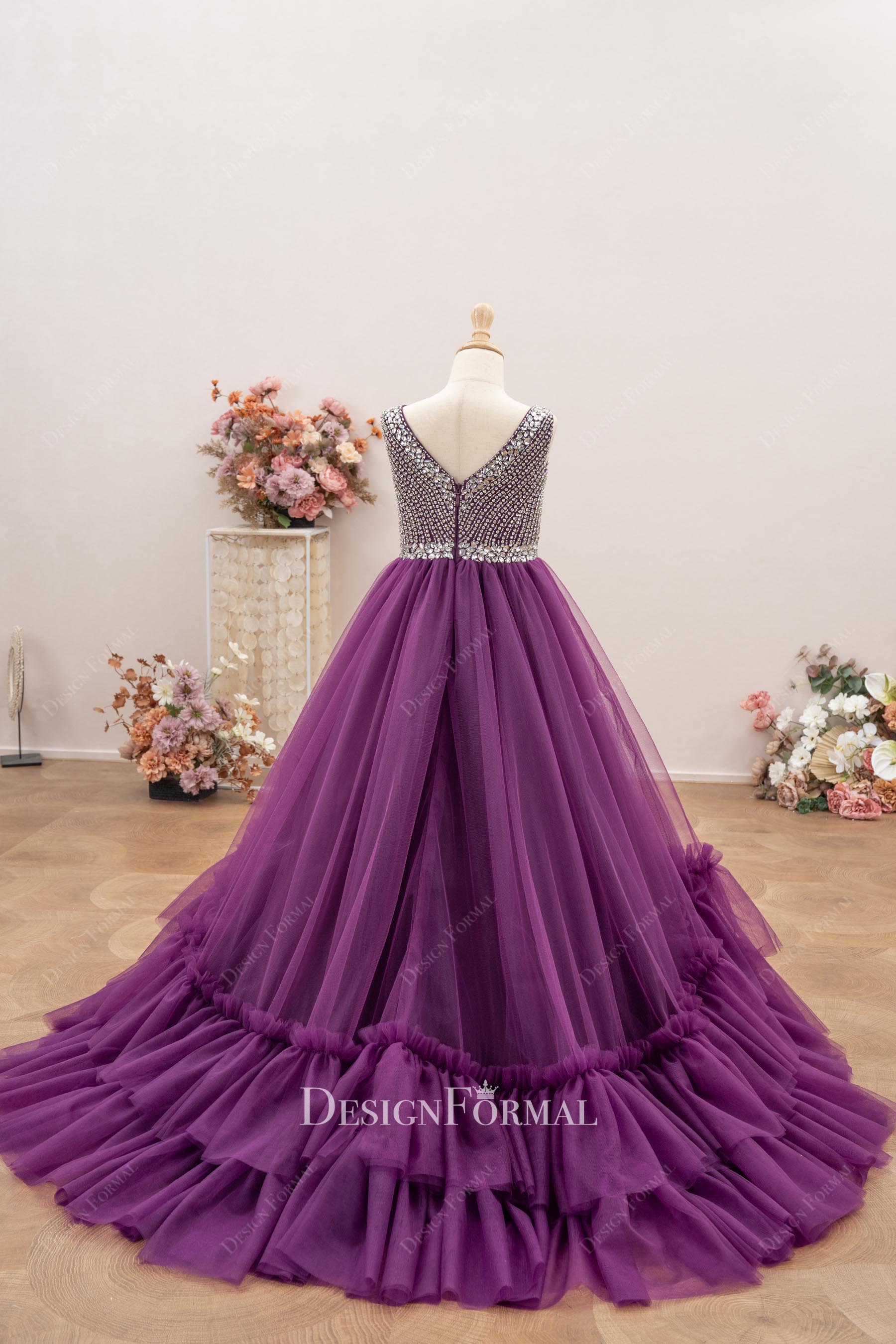 grape a line court train kids pageant dress