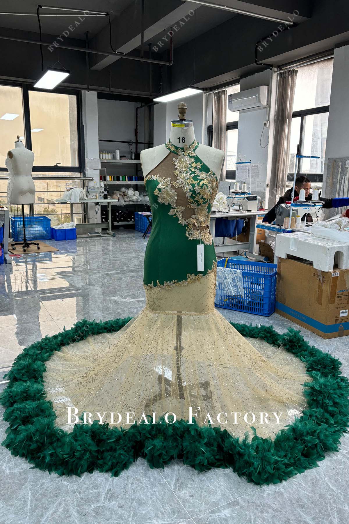 Custom Two-Tone Feathers Mermaid Glitter Long Prom Dress