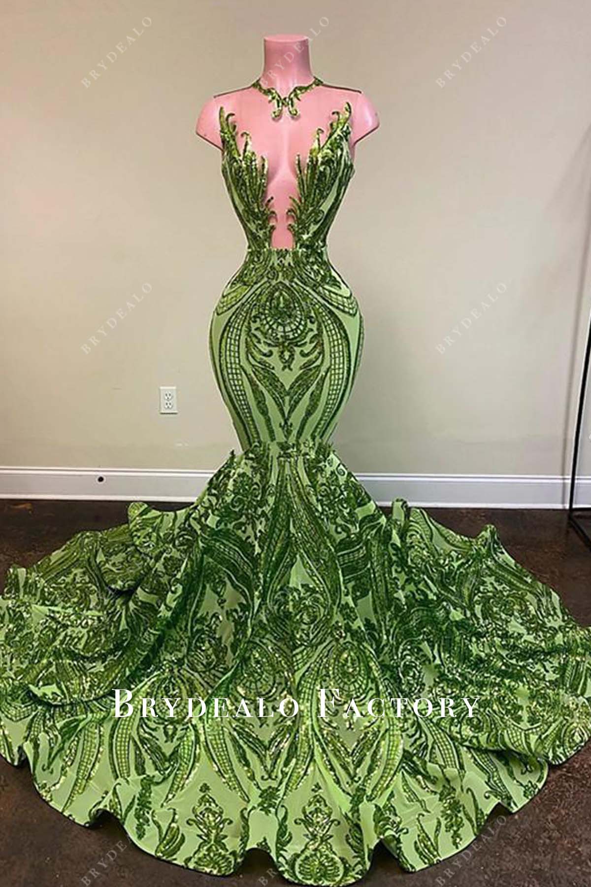 Grass Green Sequin Sleeveless Mermaid Prom Dress