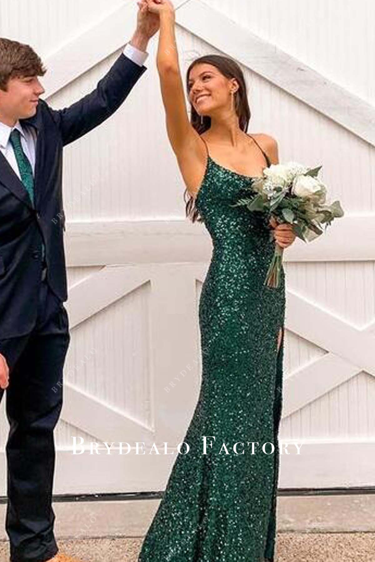 dark green sequin prom dress Spaghetti Straps Slit Long Strapless Color:Neutral Champagne subtitle_Polo dress The Little Black Dress length gowns