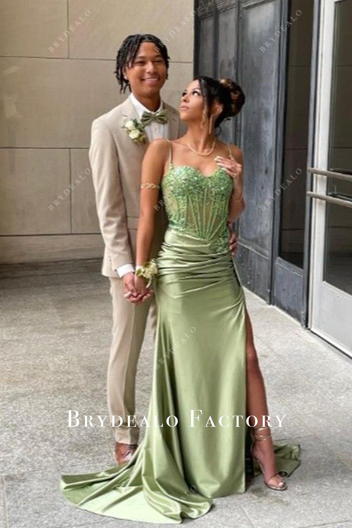 green sweetheart prom dress