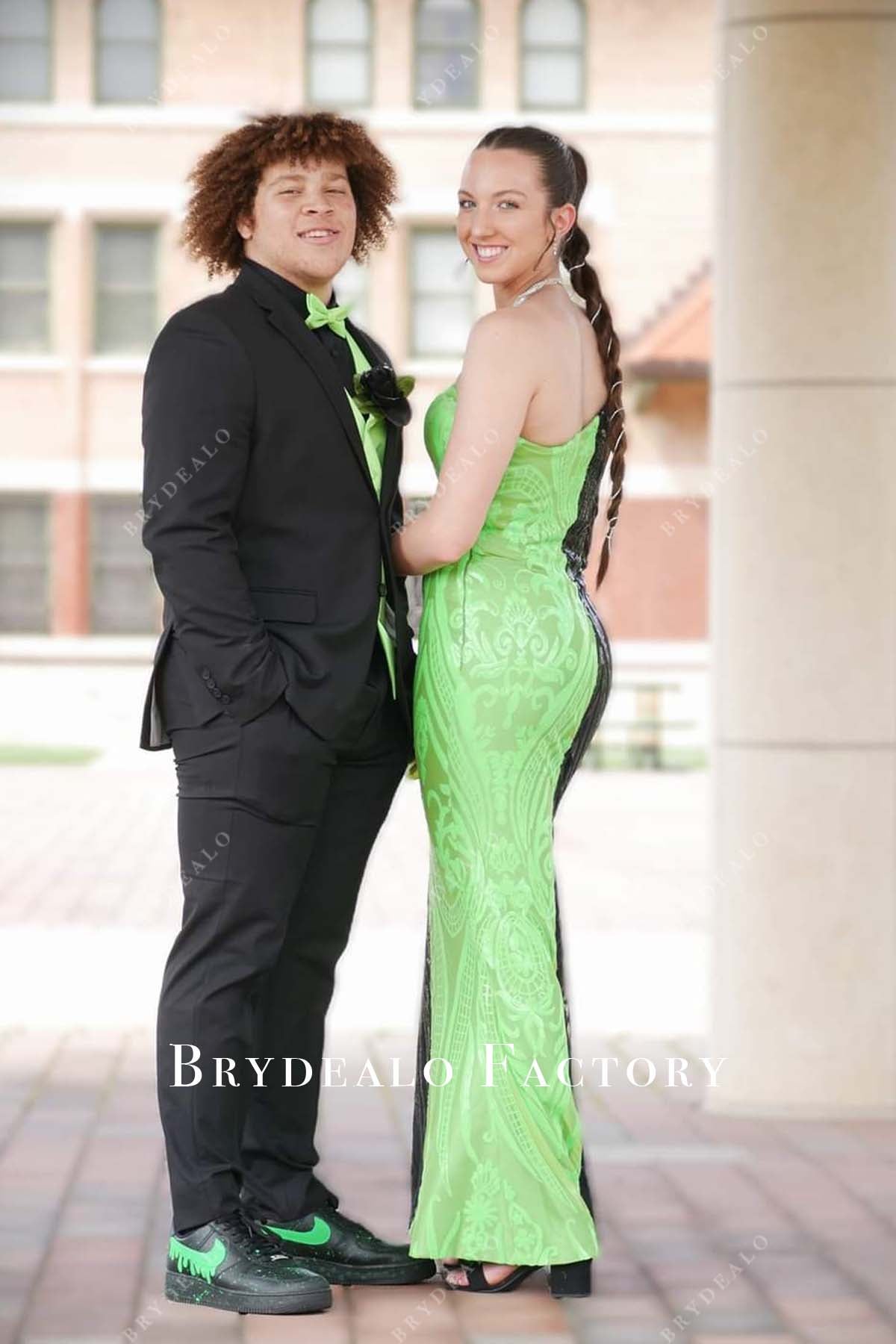 green sparkly sequin floor length senior prom gown