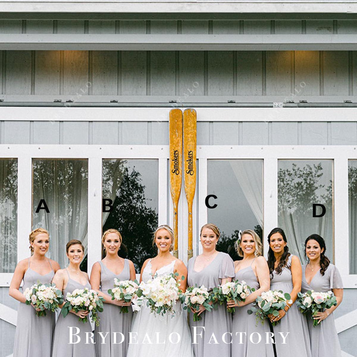 Grey Chiffon A-Line Floor Length Mismatched Bridesmaid Dresses, Dress A