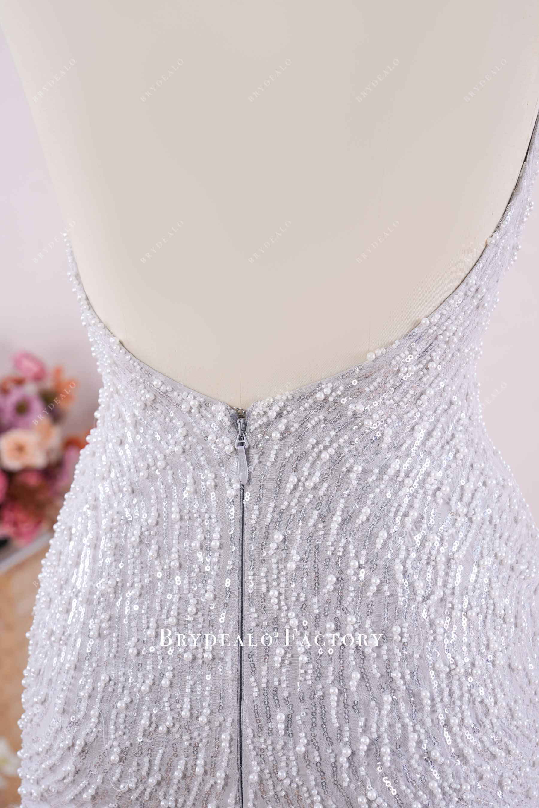 grey glitter zipper back formal dress