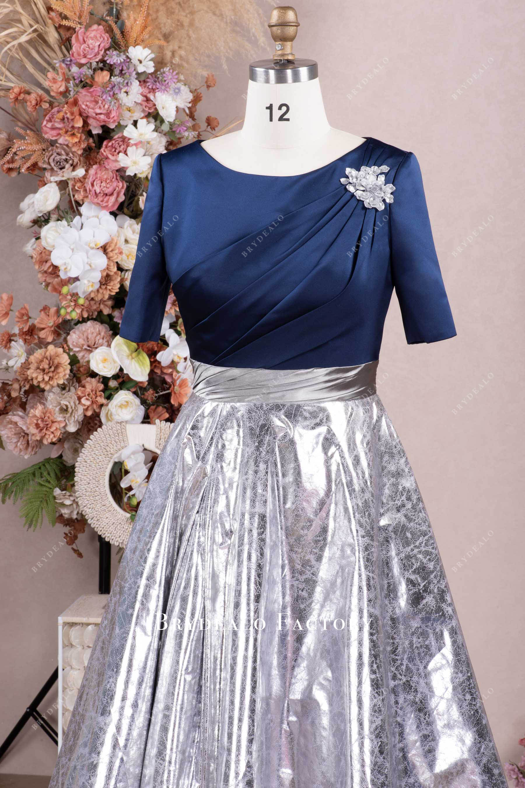 half sleeve boat neck formal dress