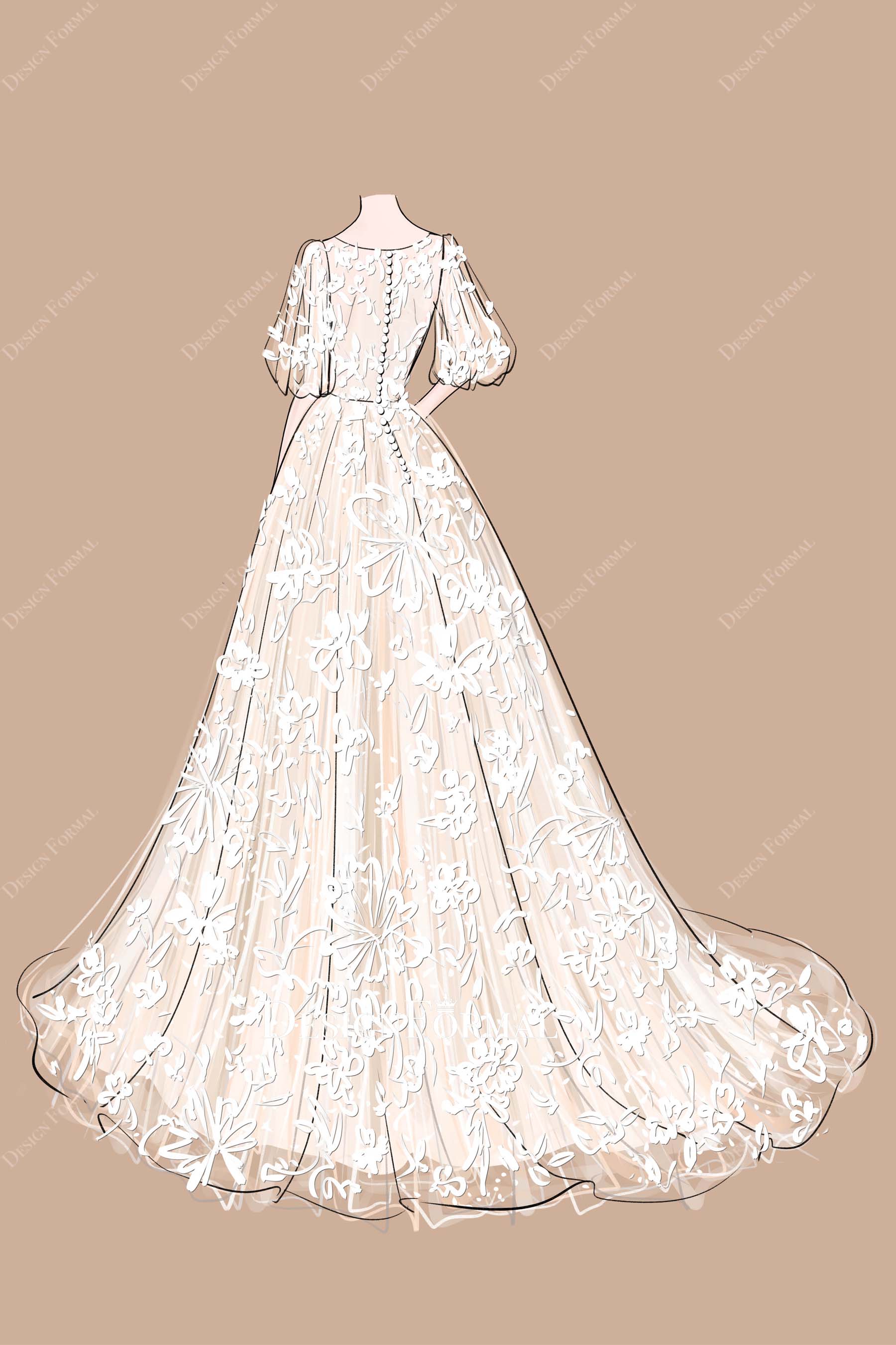 half sleeve wedding dress sketch