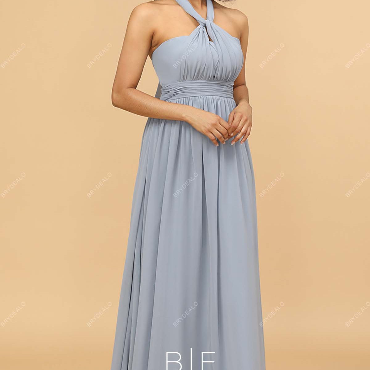 Gray Chiffon Convertible Sleeveless Floor Length Bridesmaid Prom Dress