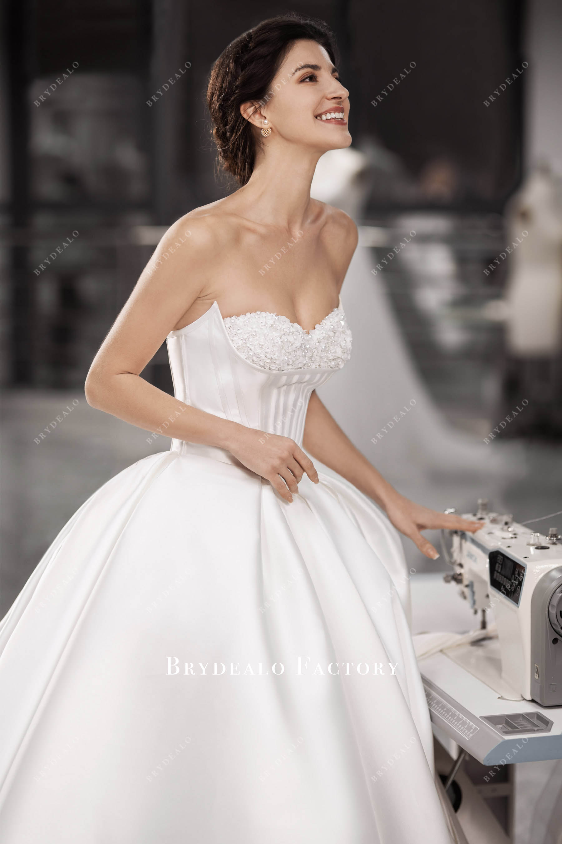 hand sewn flowers sweetheart neck wedding dress