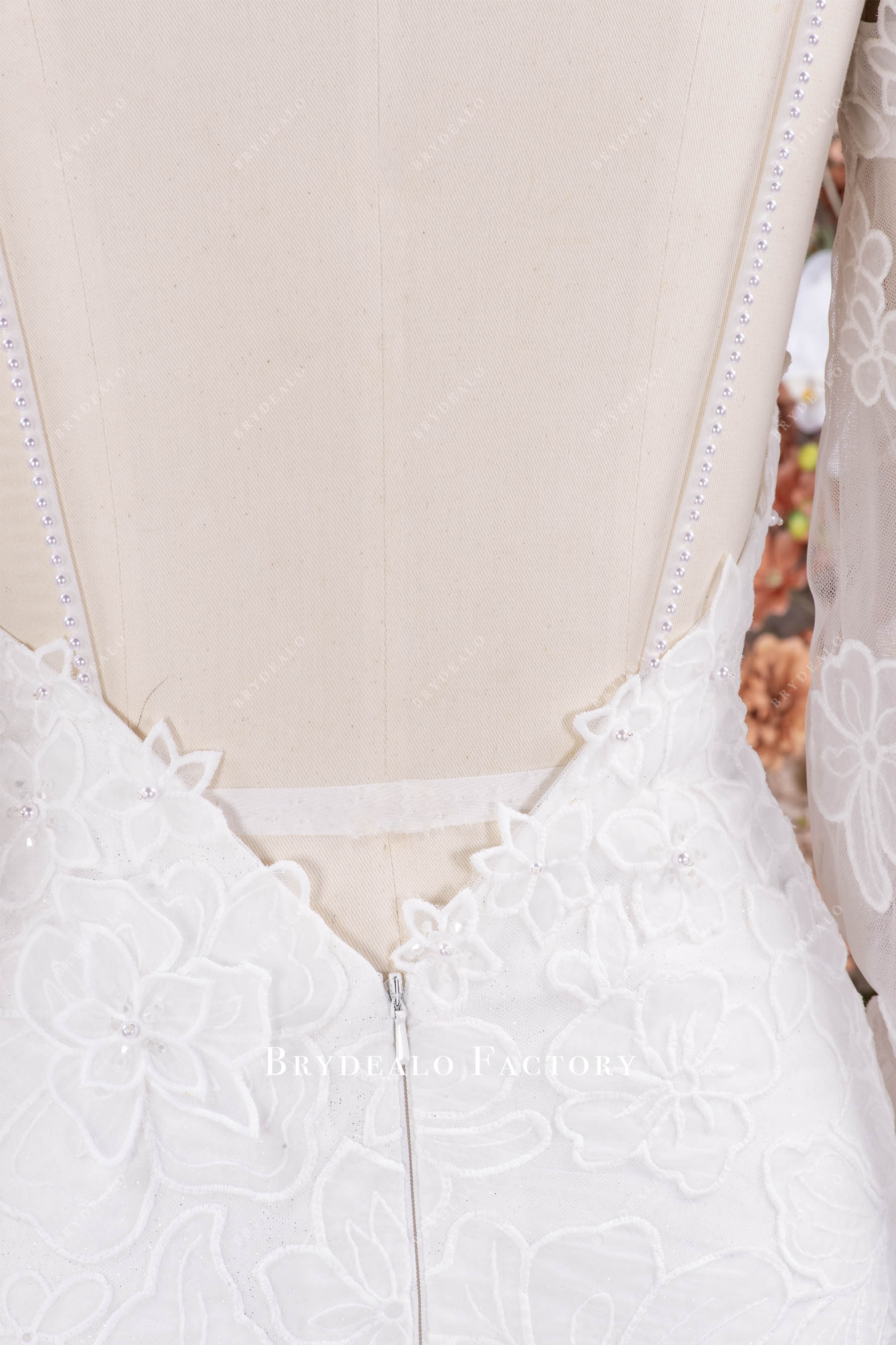 hand sewn pearl wedding dress