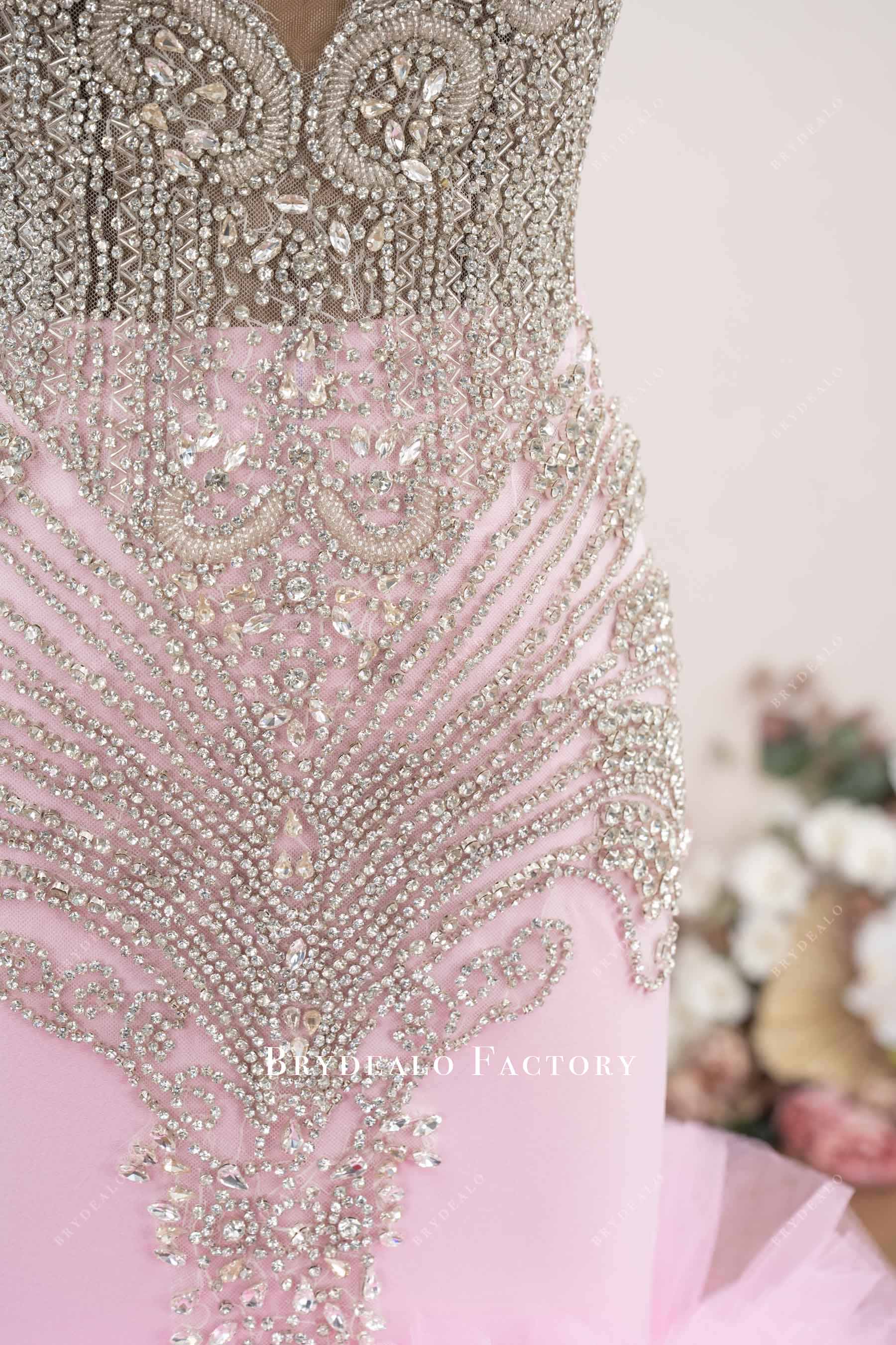 hand-sewn silver rhinestone prom dress