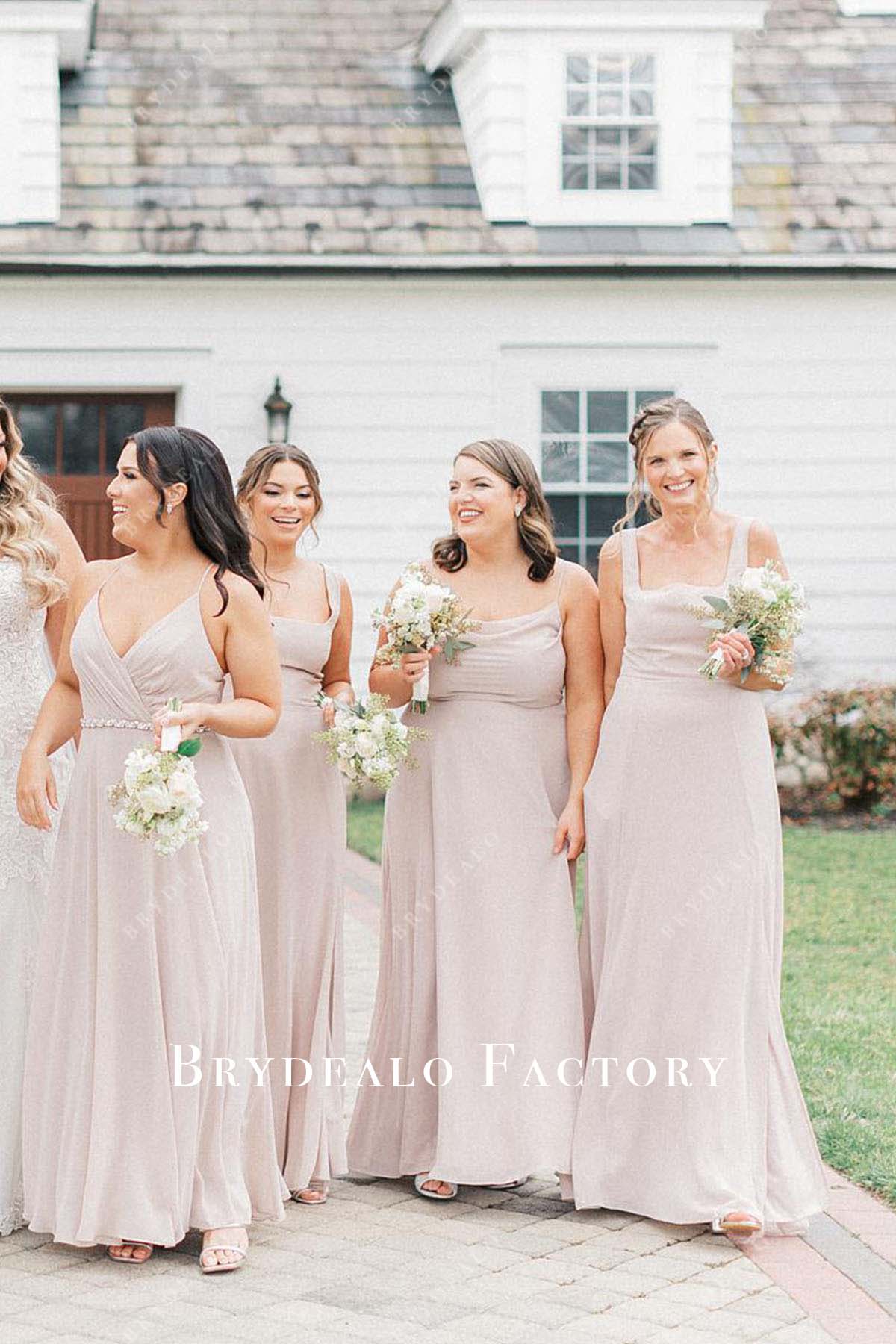 heavenly pink a line mismatched bridesmaid dresses