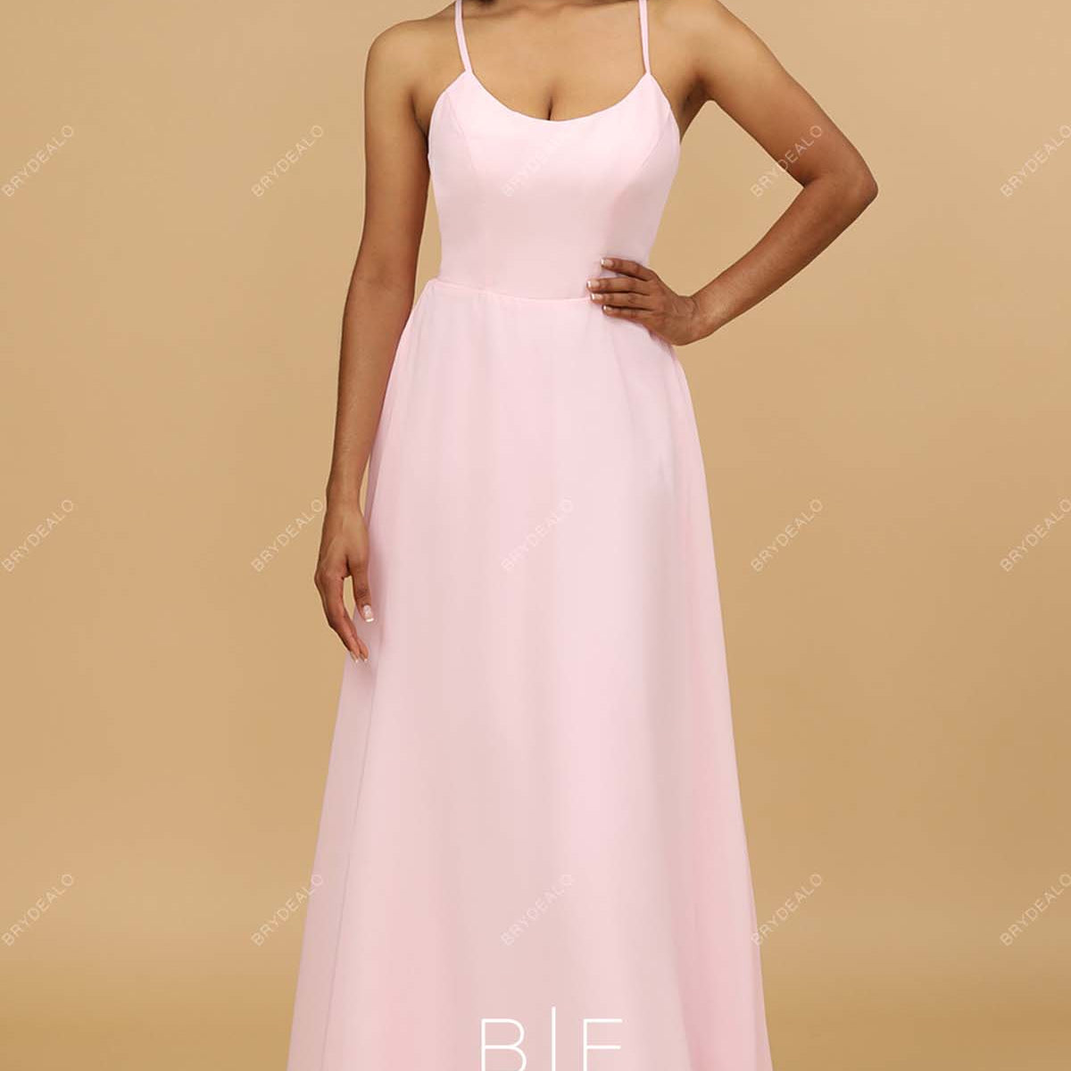 Heavenly Pink Chiffon Thin Straps Pockets Long Prom Bridesmaid Dress