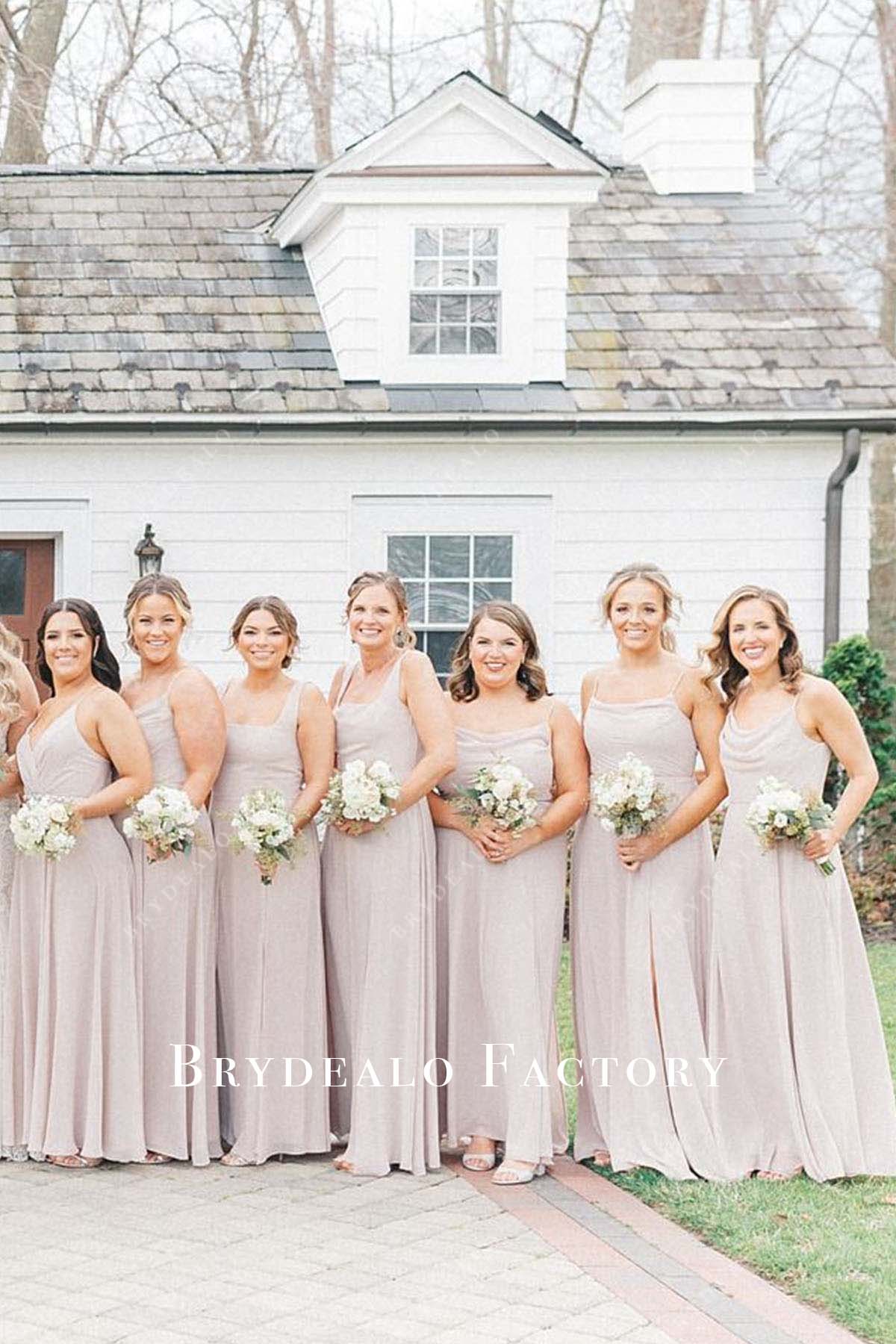 heavenly pink floor length mismatched bridesmaid dresses