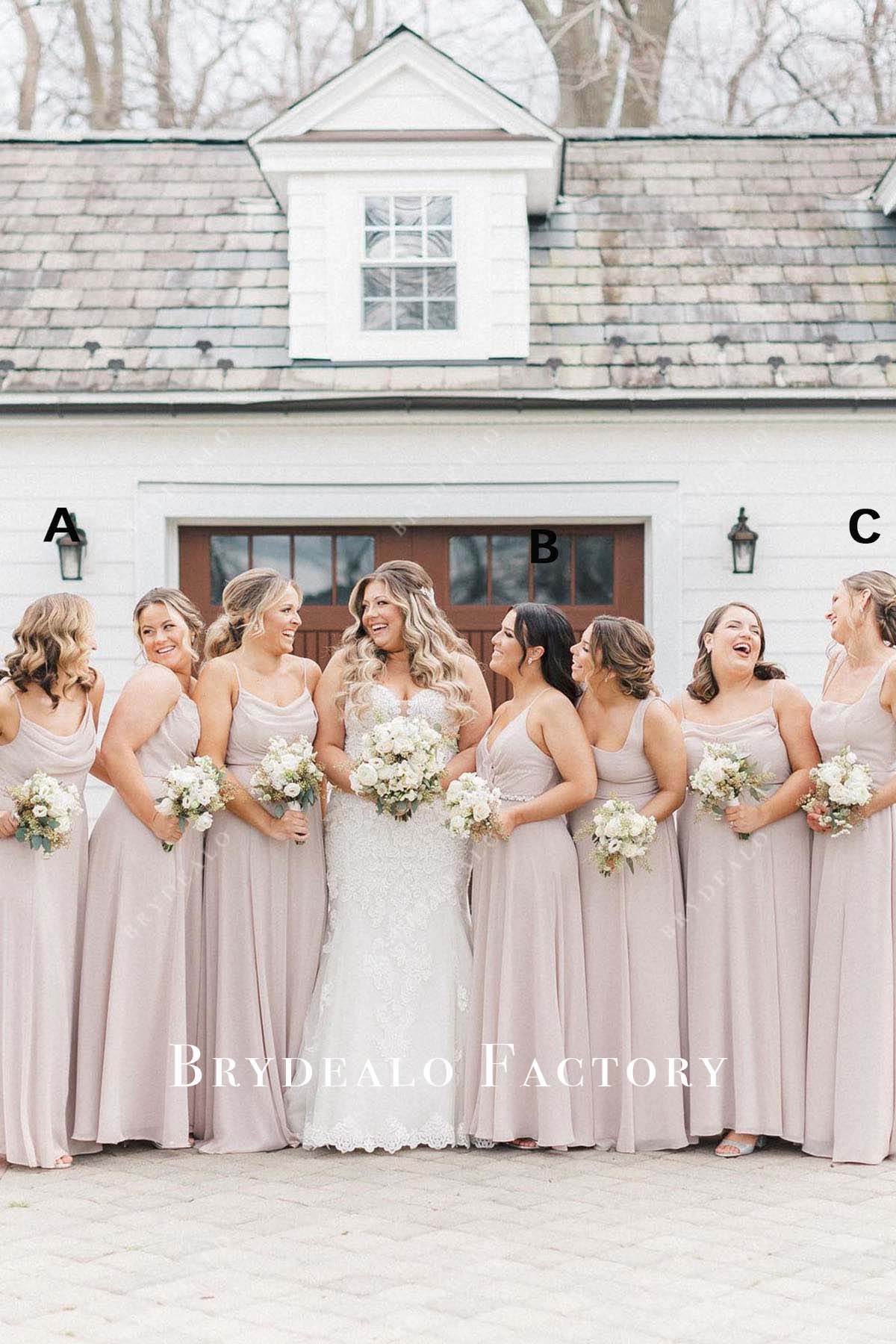 heavenly pink sleeveless mismatched bridesmaid dresses