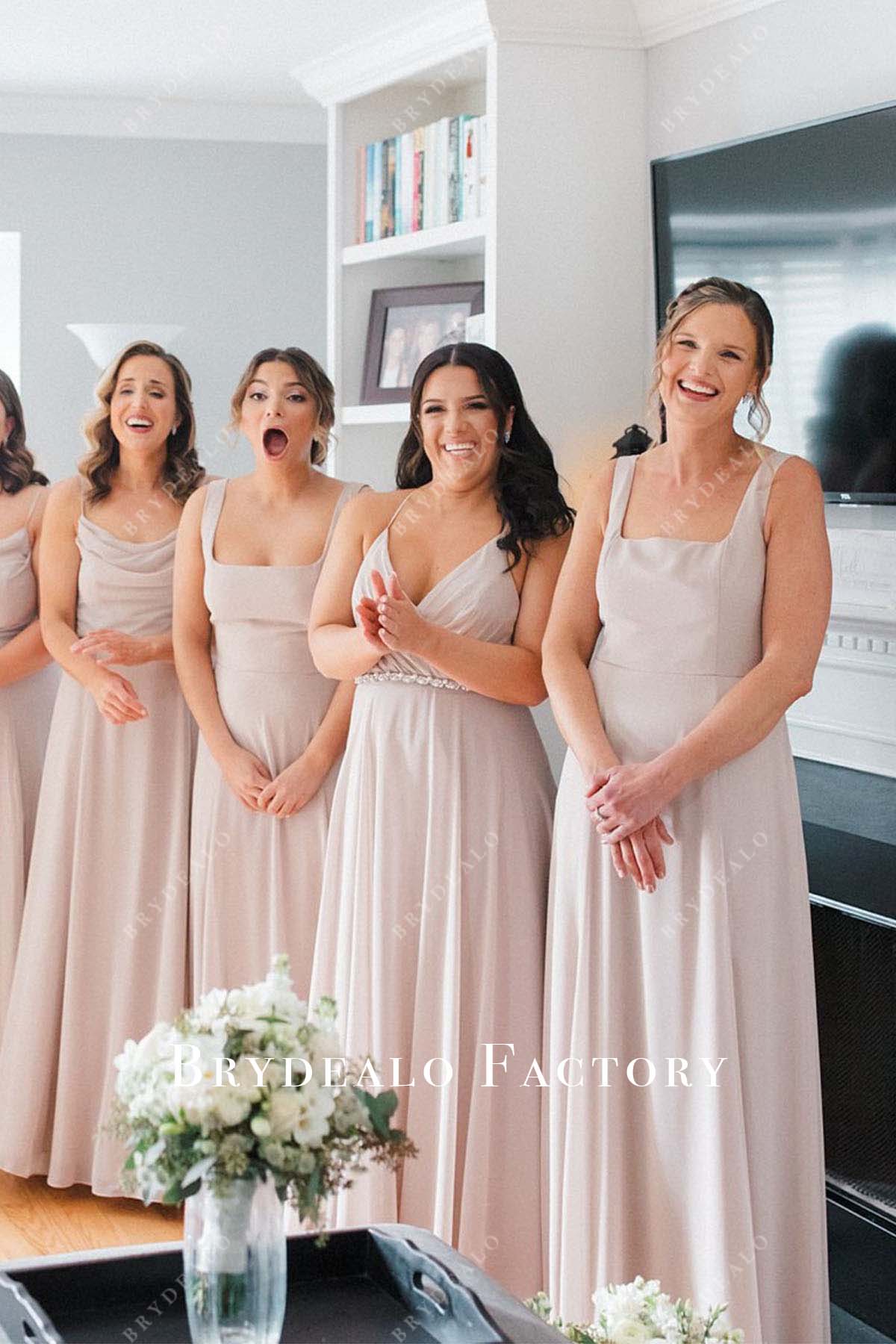 heavenly pink square neck mismatched dresses