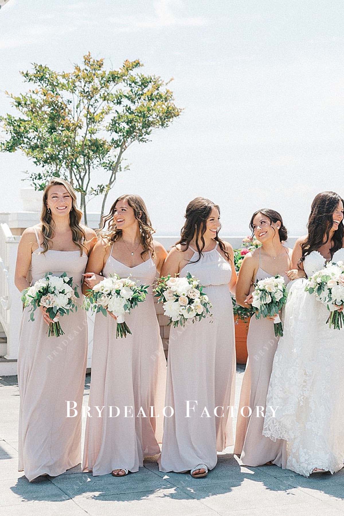 heavenly pink thin straps mismatched bridesmaid dresses