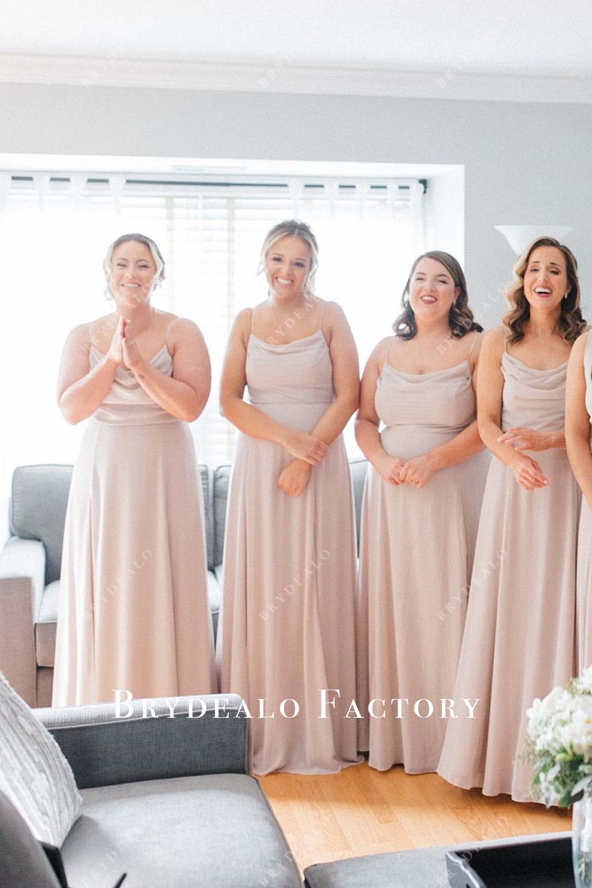 heavenly pink thin straps mismatched bridesmaid dresses