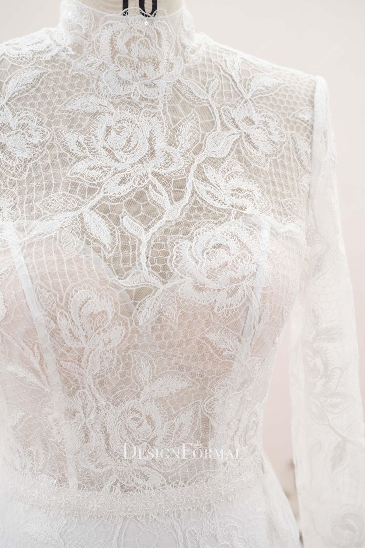 high neck lace illusion bridal dress