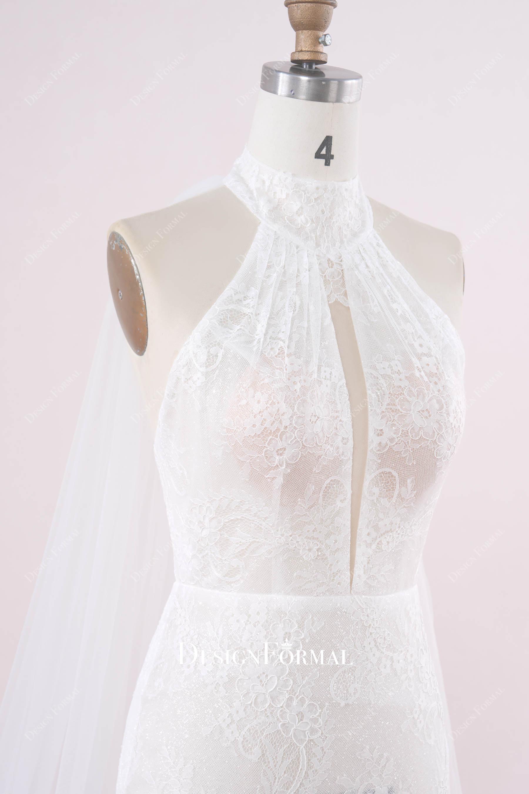 high neck lace keyhole wedding dress
